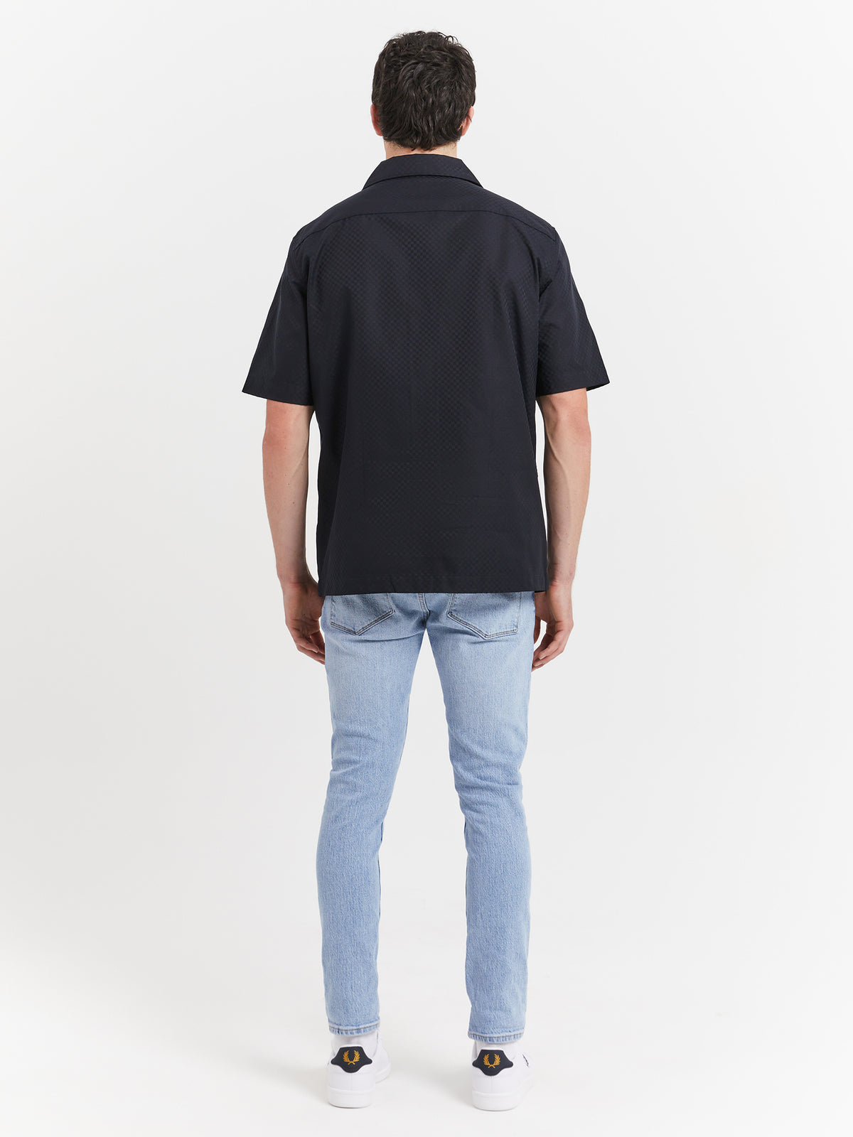 Fred Perry Chequerboard Revere Collar Shirt in Black | Black