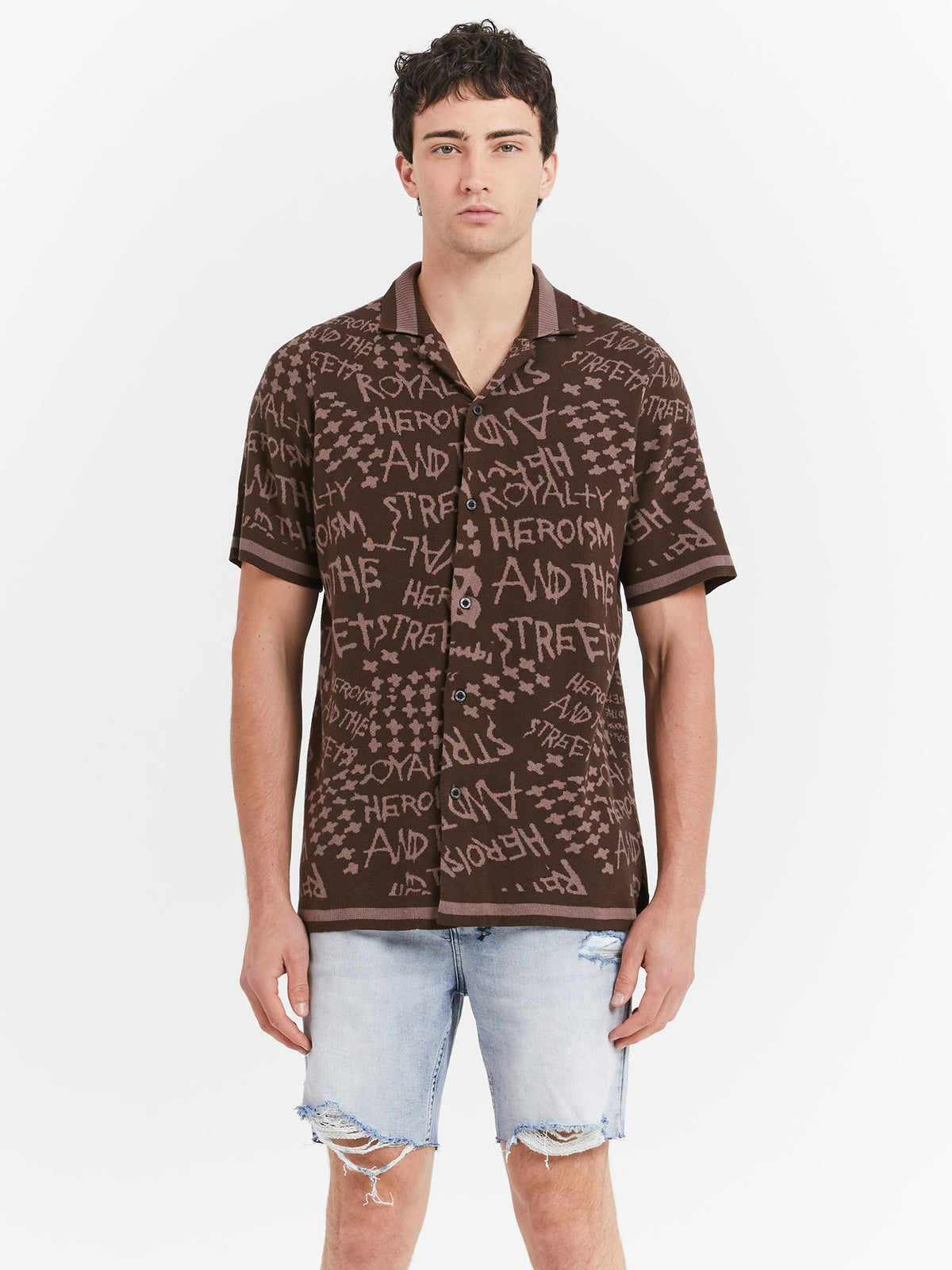 Ksubi Heroism Knit Resort Short Sleeve Shirt in Java | Java