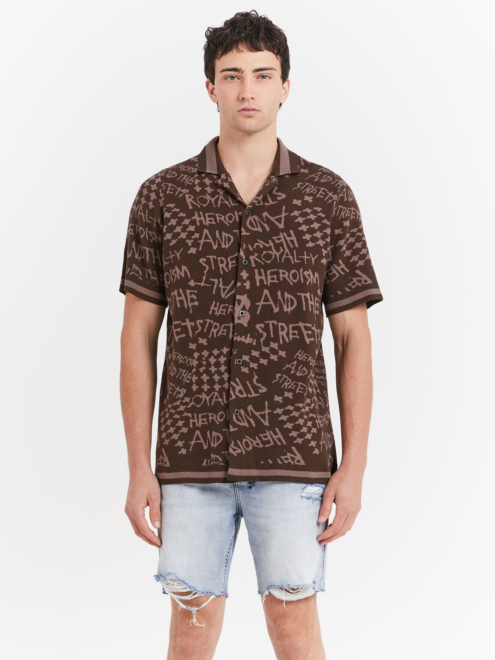 Heroism Knit Resort Short Sleeve Shirt in Java - Glue Store