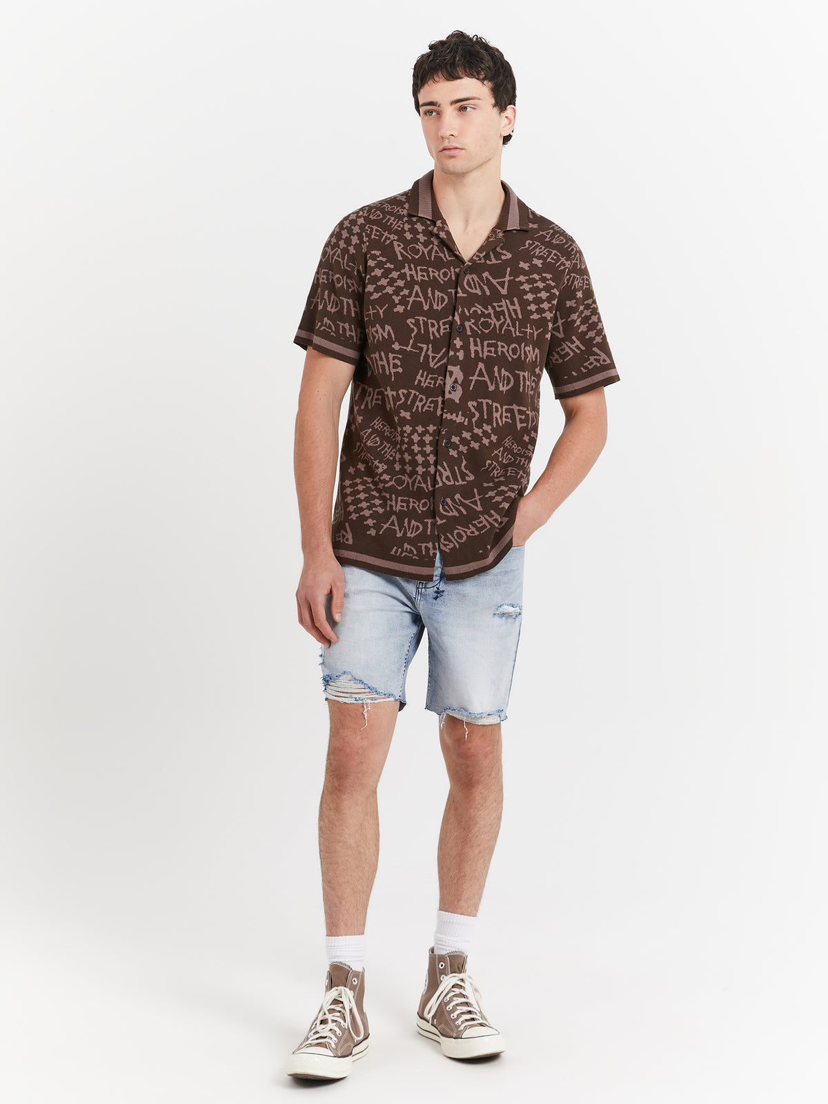 Ksubi Heroism Knit Resort Short Sleeve Shirt in Java | Java