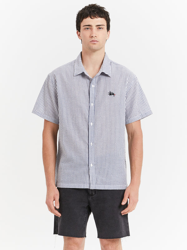 Stussy Graffiti Oxford Shirt in Navy & White Navy white | Glue Store