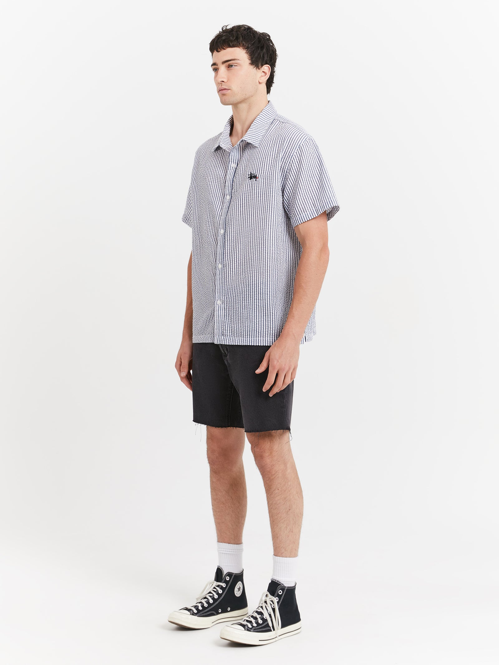 Stussy Graffiti Oxford Shirt in Navy & White Navy white | Glue Store