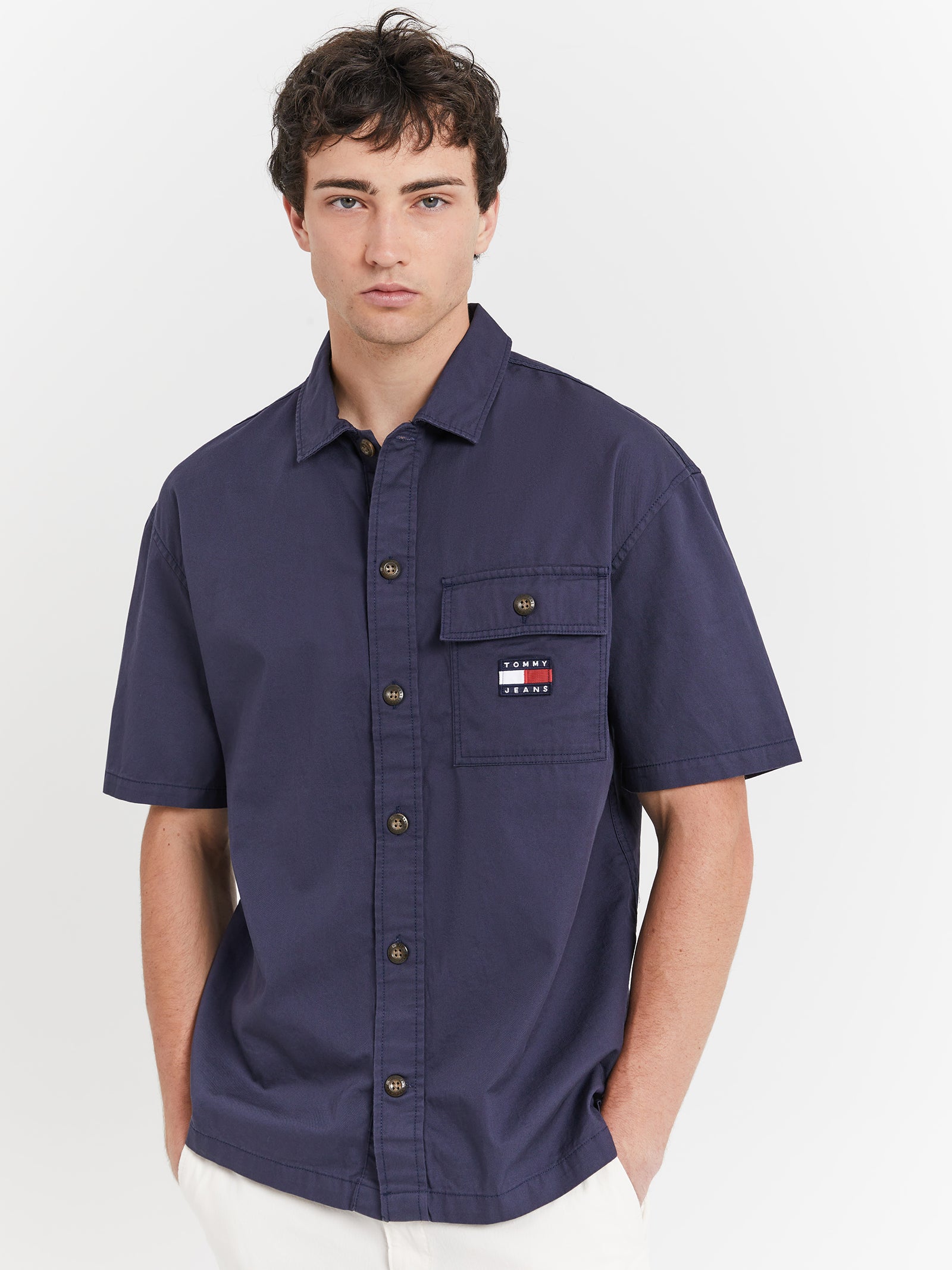 Classic Solid Short Sleeve Overshirt in Twilight Navy | Glue Store