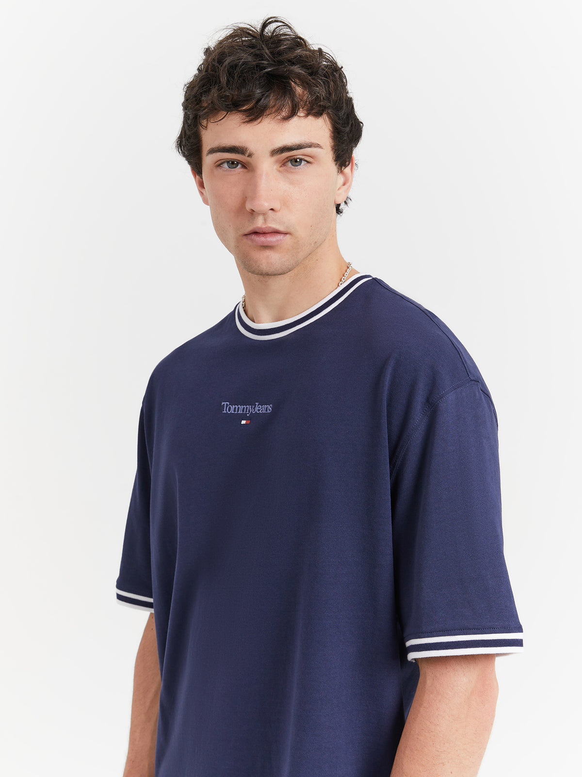 Tommy Hilfiger Skater Rib Detail T-Shirt in Twilight Navy | Twilight Navy