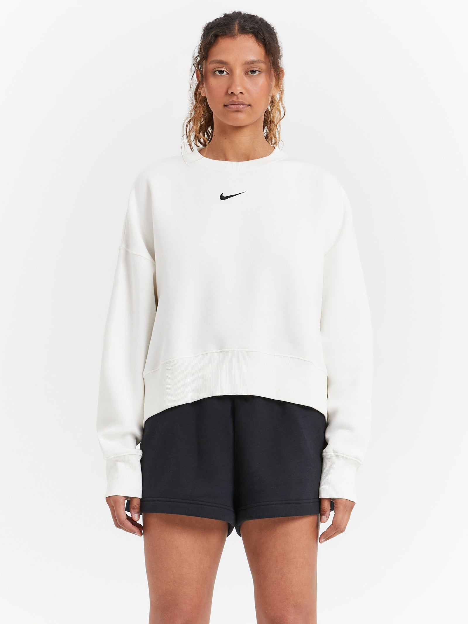 Nike Over Oversized Crew Neck Sweatshirt in Sail & Black | Glue Store