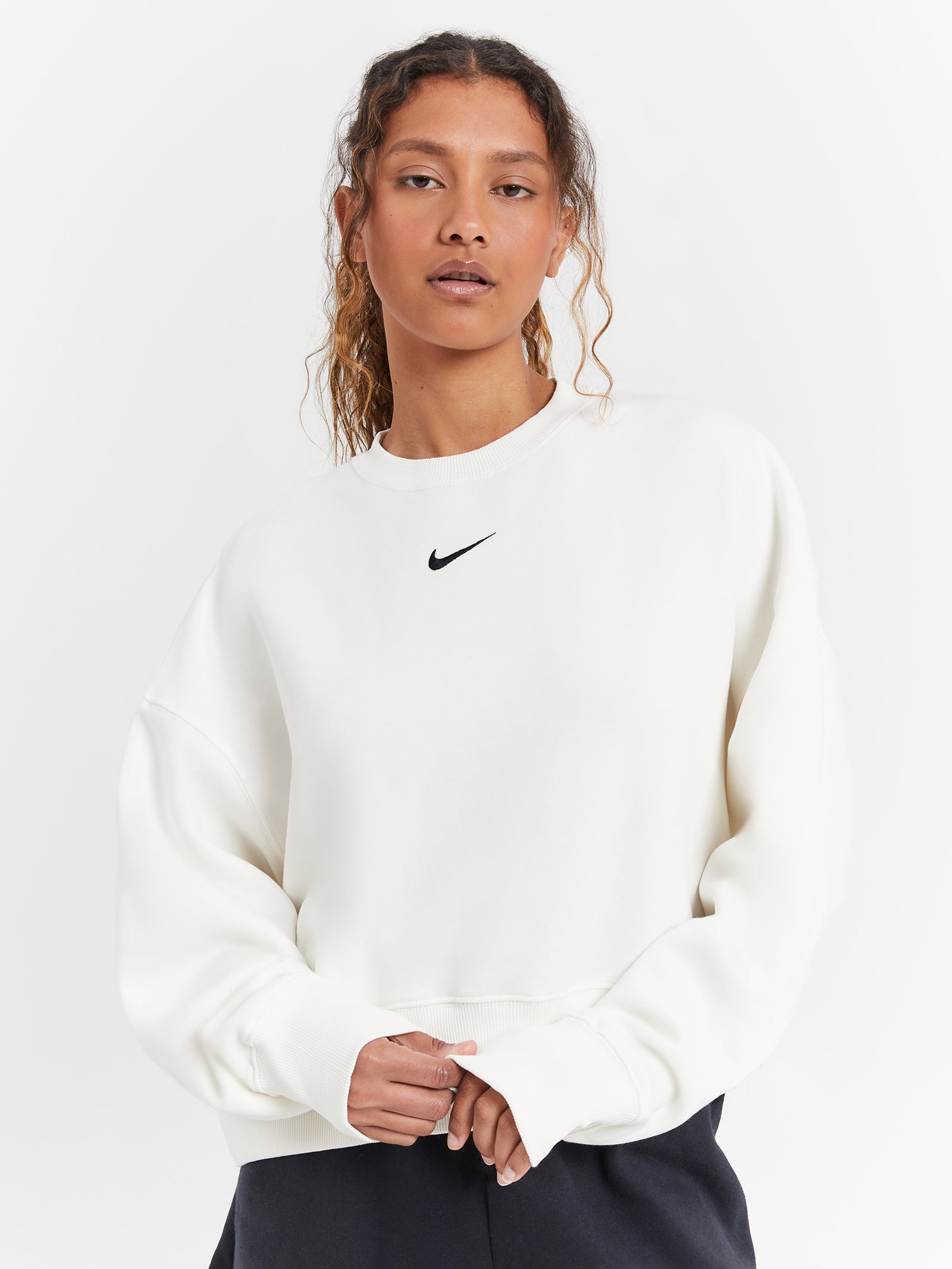 Nike Over Oversized Crew Neck Sweatshirt in Sail & Black | Glue Store