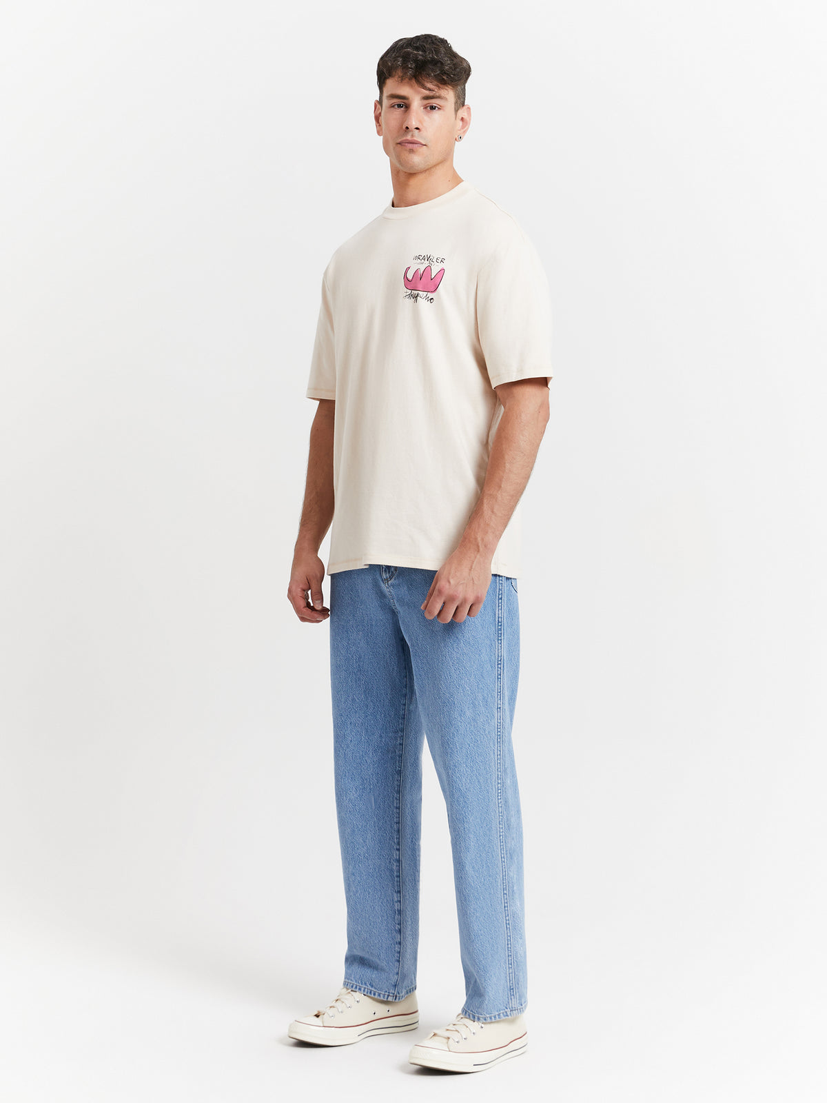 Wrangler Jakey Pedro Hats Off Slacker T-Shirt in Ecru | Ecru