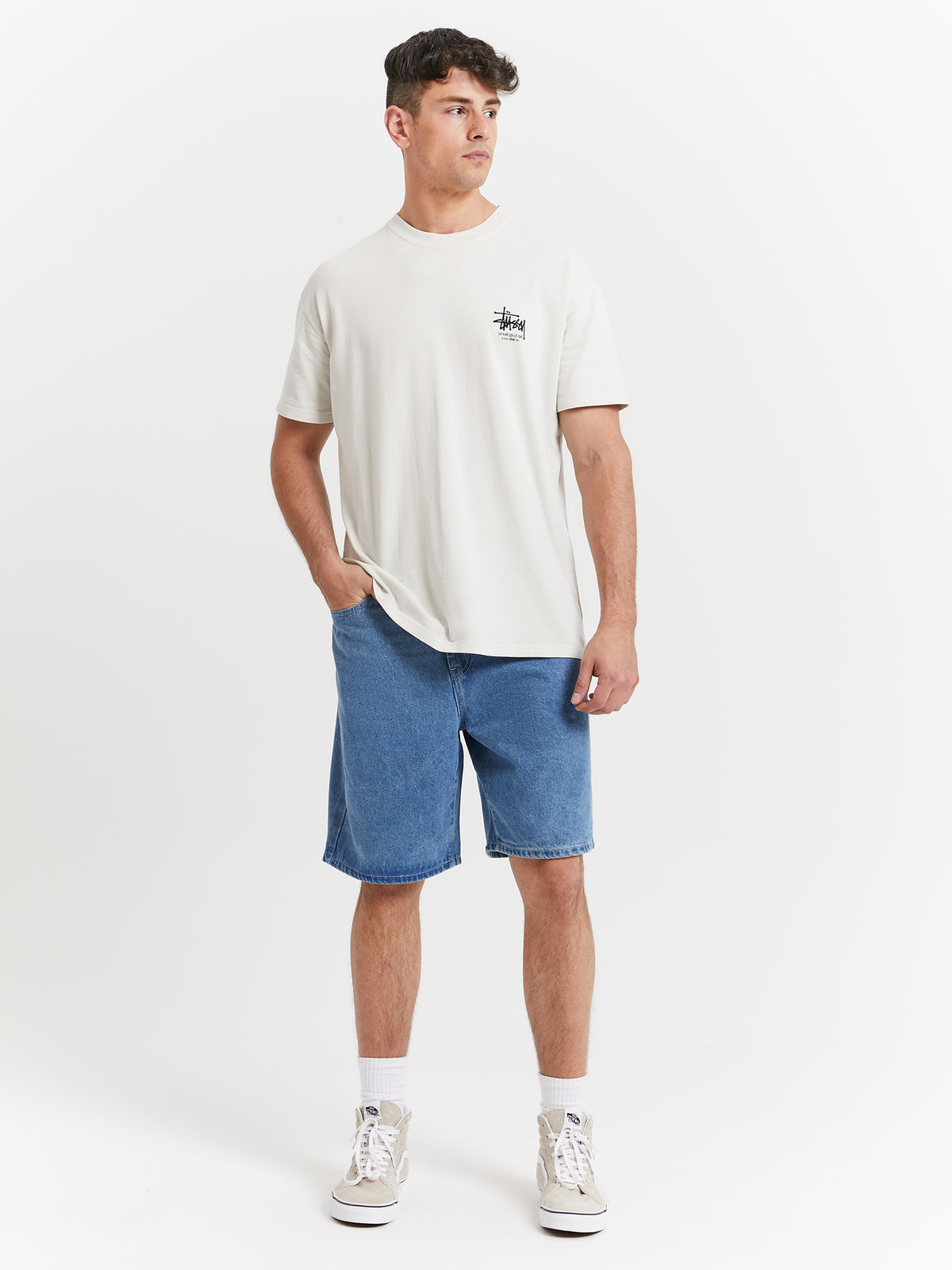 Stussy Dragon 50-50 Pigment Washed T-Shirt in Washed White | Washed Whi