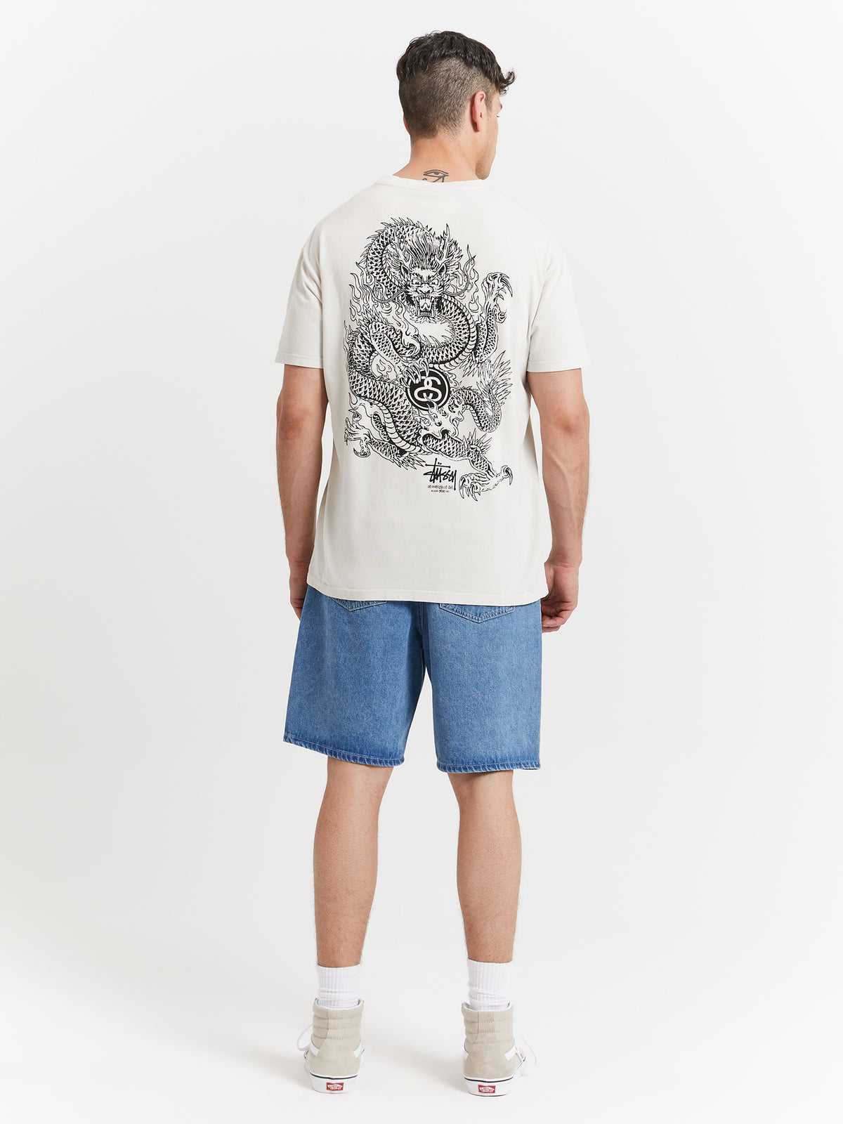 Stussy Dragon 50-50 Pigment Washed T-Shirt in Washed White | Washed Whi