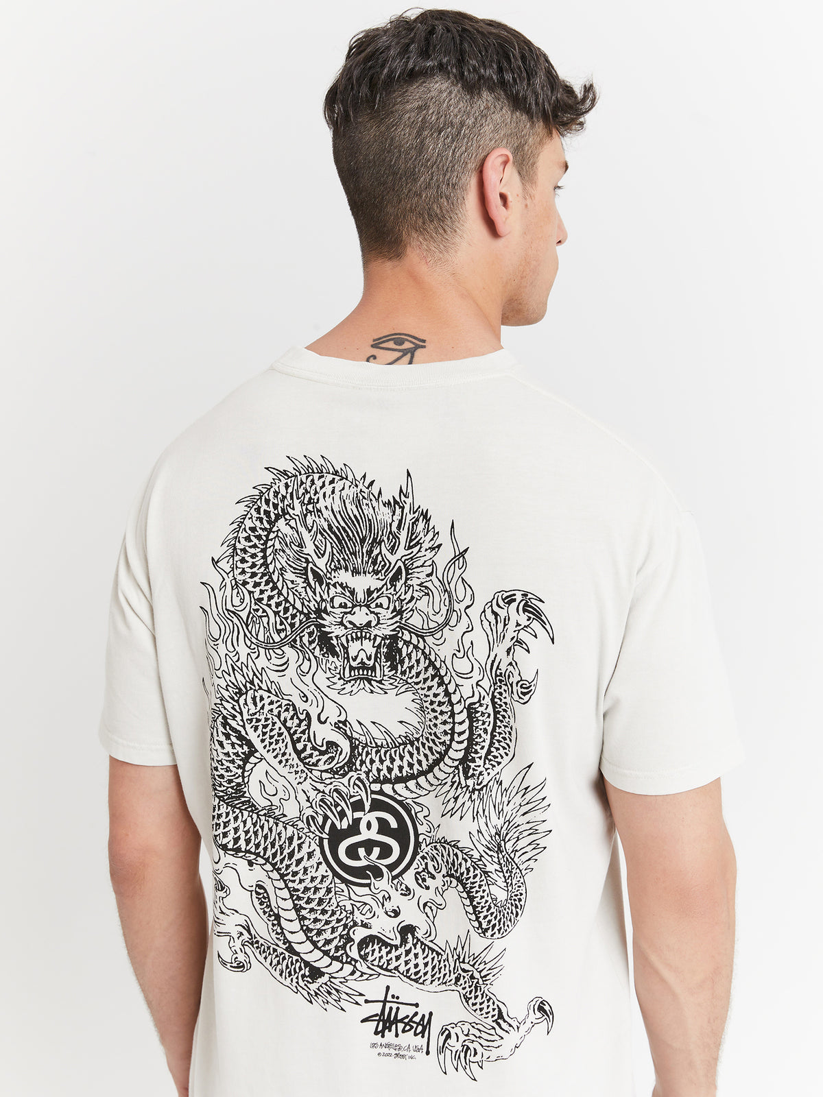 Stussy Dragon 50-50 Pigment Washed T-Shirt in Washed White | Washed Whi