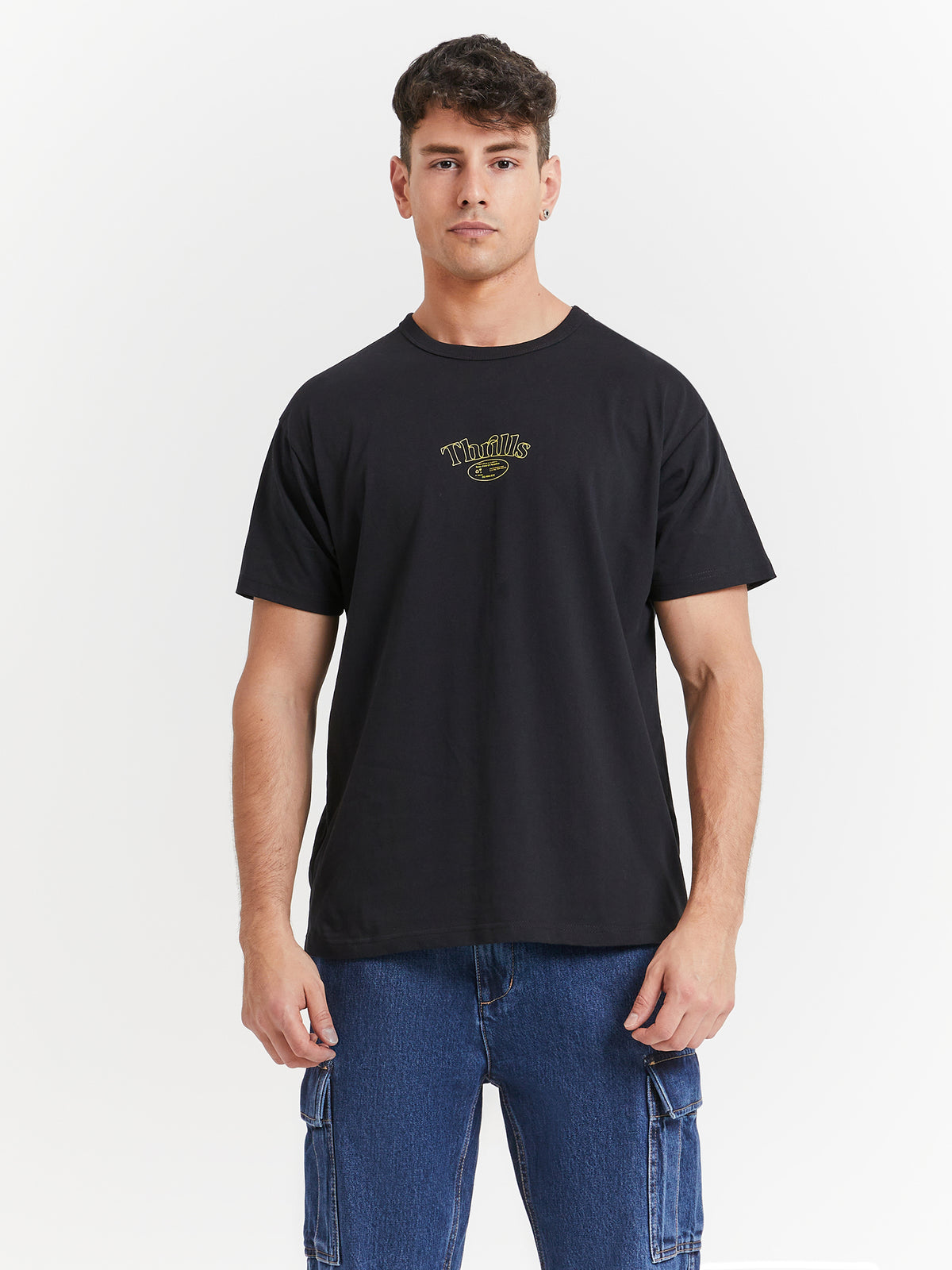 Thrills Reaction Box Fit T-Shirt in Washed Black | Washed Bl