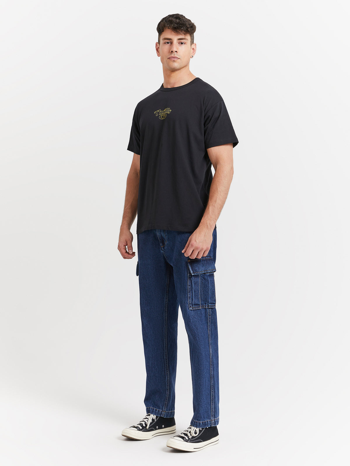 Thrills Reaction Box Fit T-Shirt in Washed Black | Washed Bl