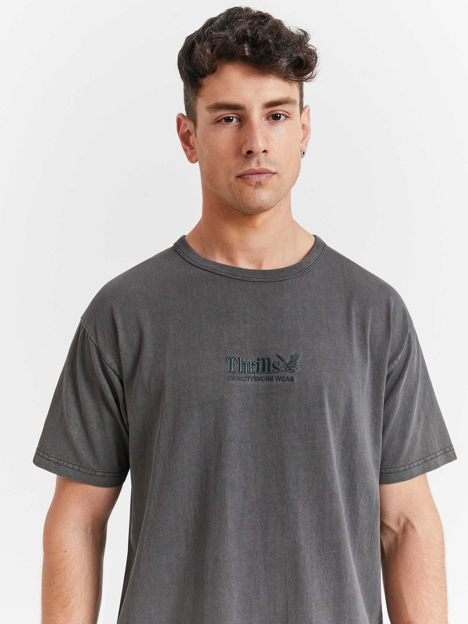 Thrills Thrills Workwear Embro Box Fit T-Shirt in Black | Glue Store