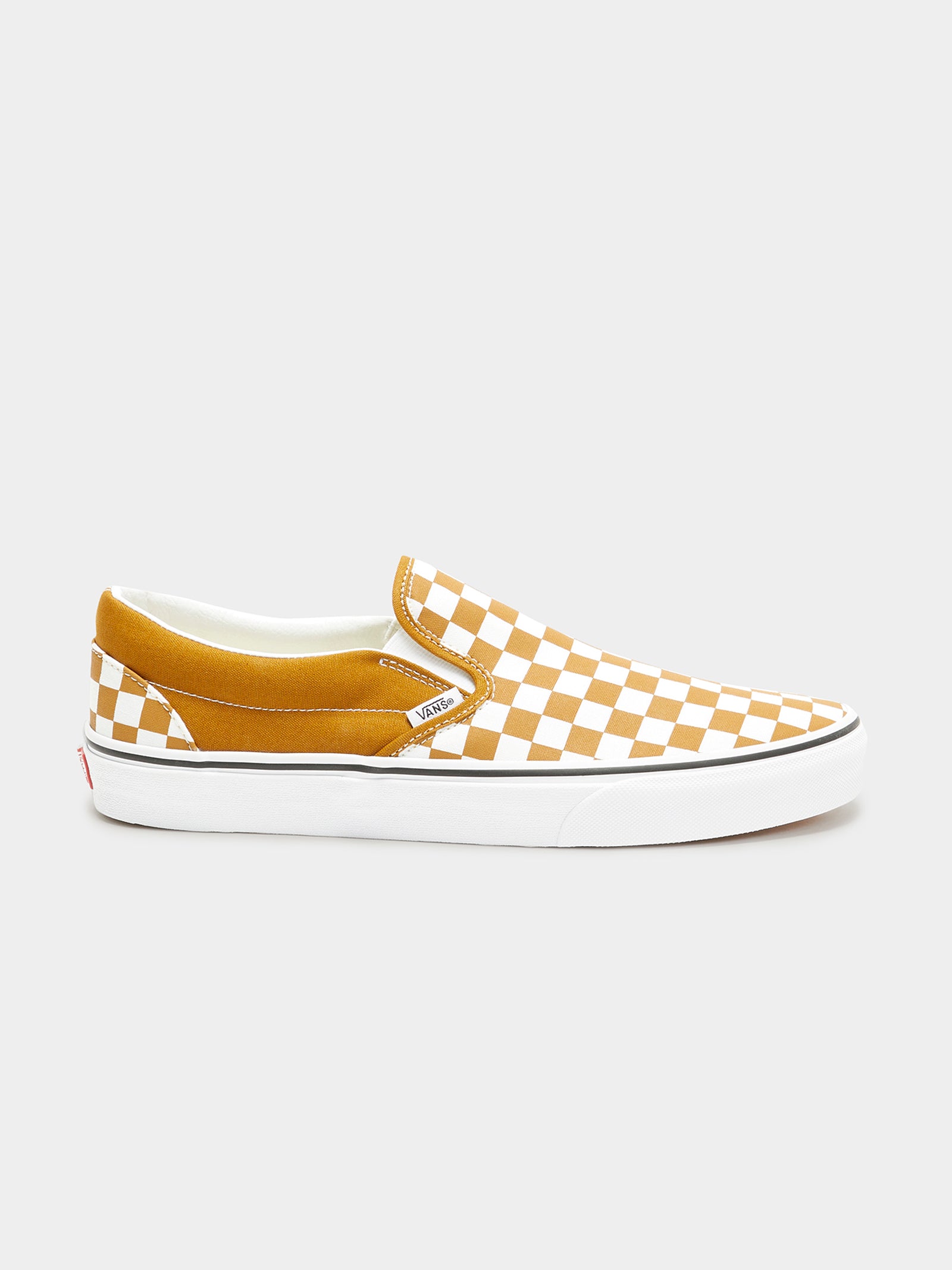 Unisex Color Theory Checkerboard Slip On Sneakers in Golden Brown