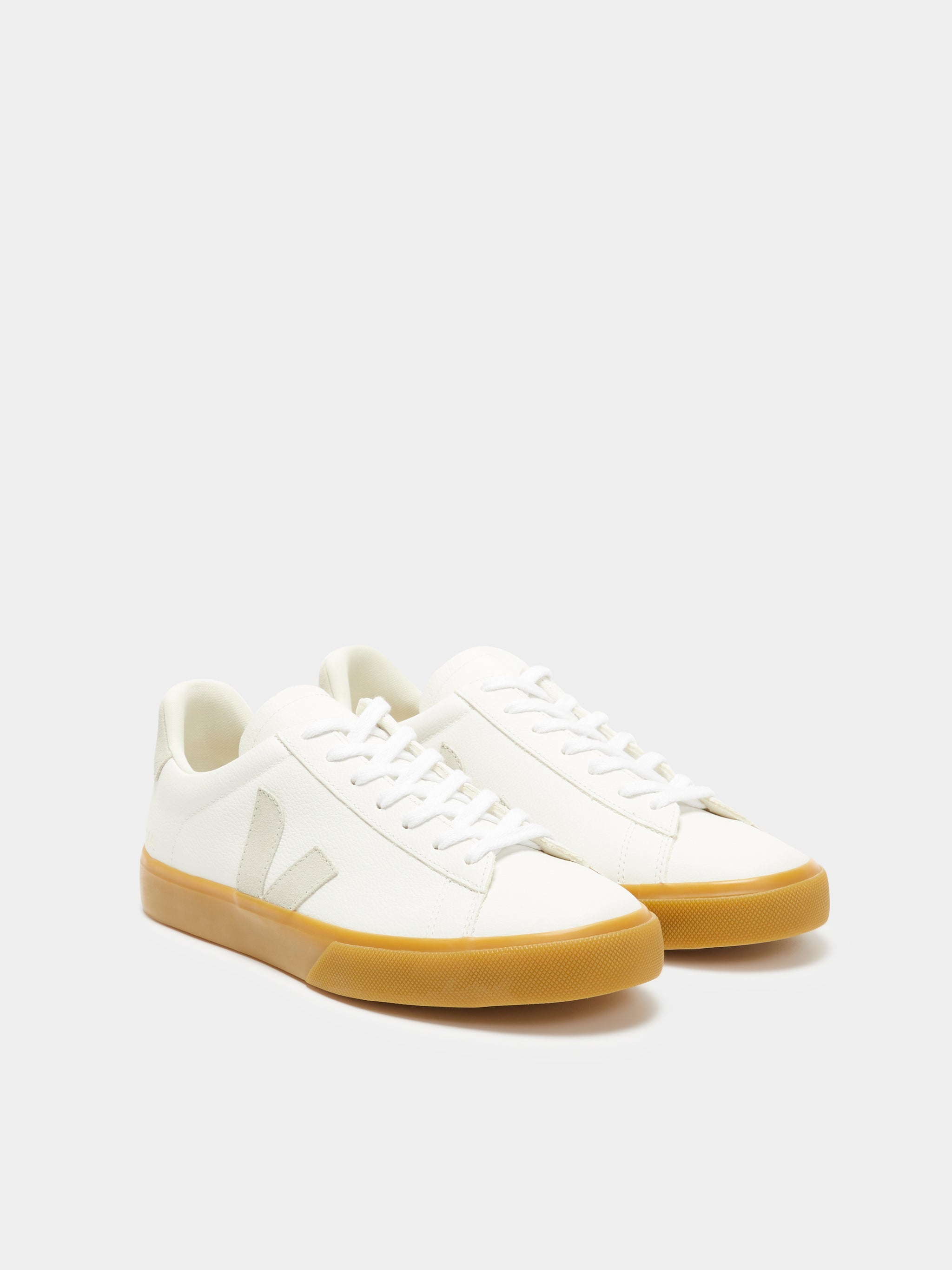 Veja Mens Campo Leather Sneakers in White & Natural Gum | Glue Store