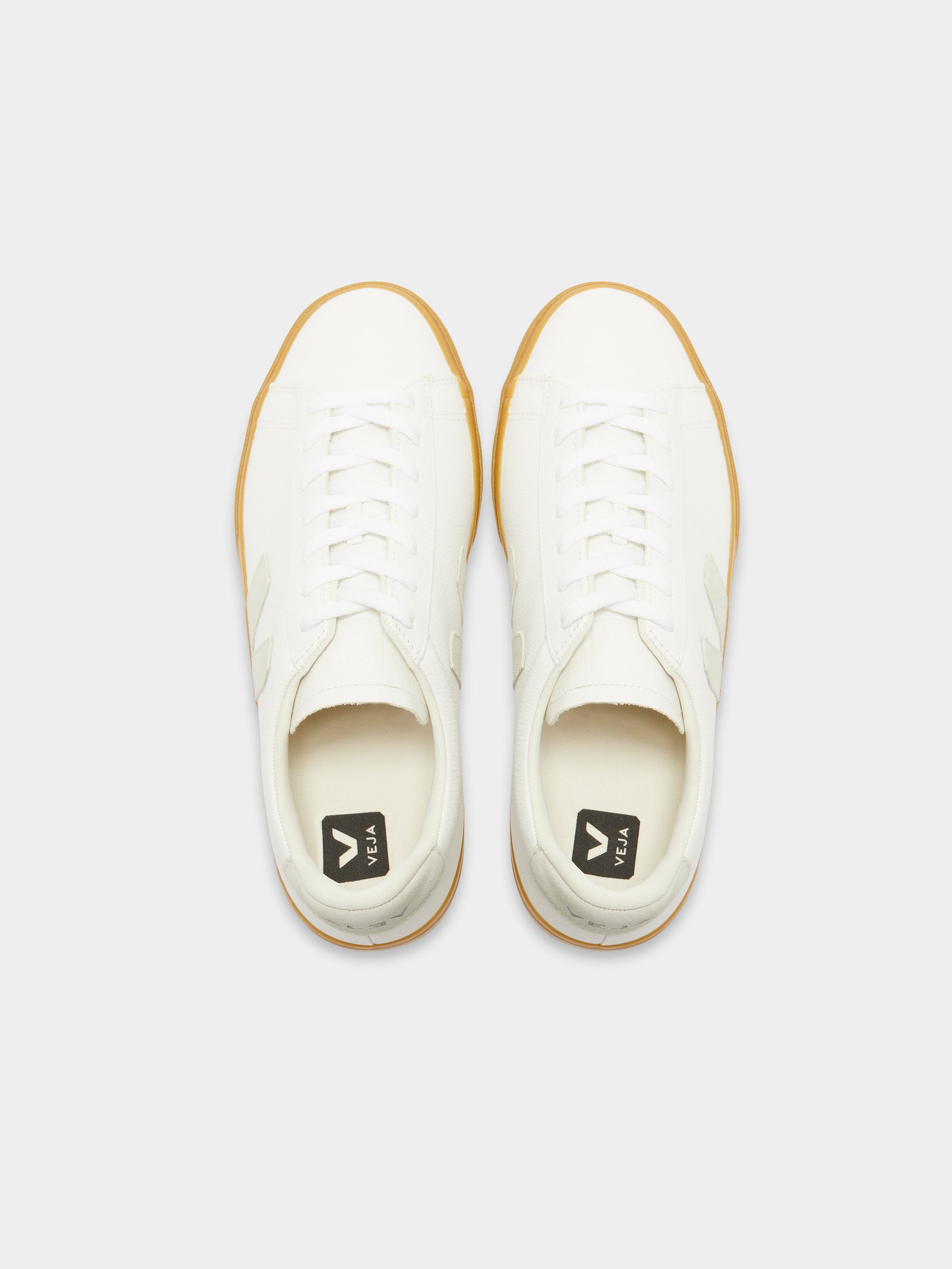 Veja Mens Campo Leather Sneakers in White & Natural Gum | Glue Store