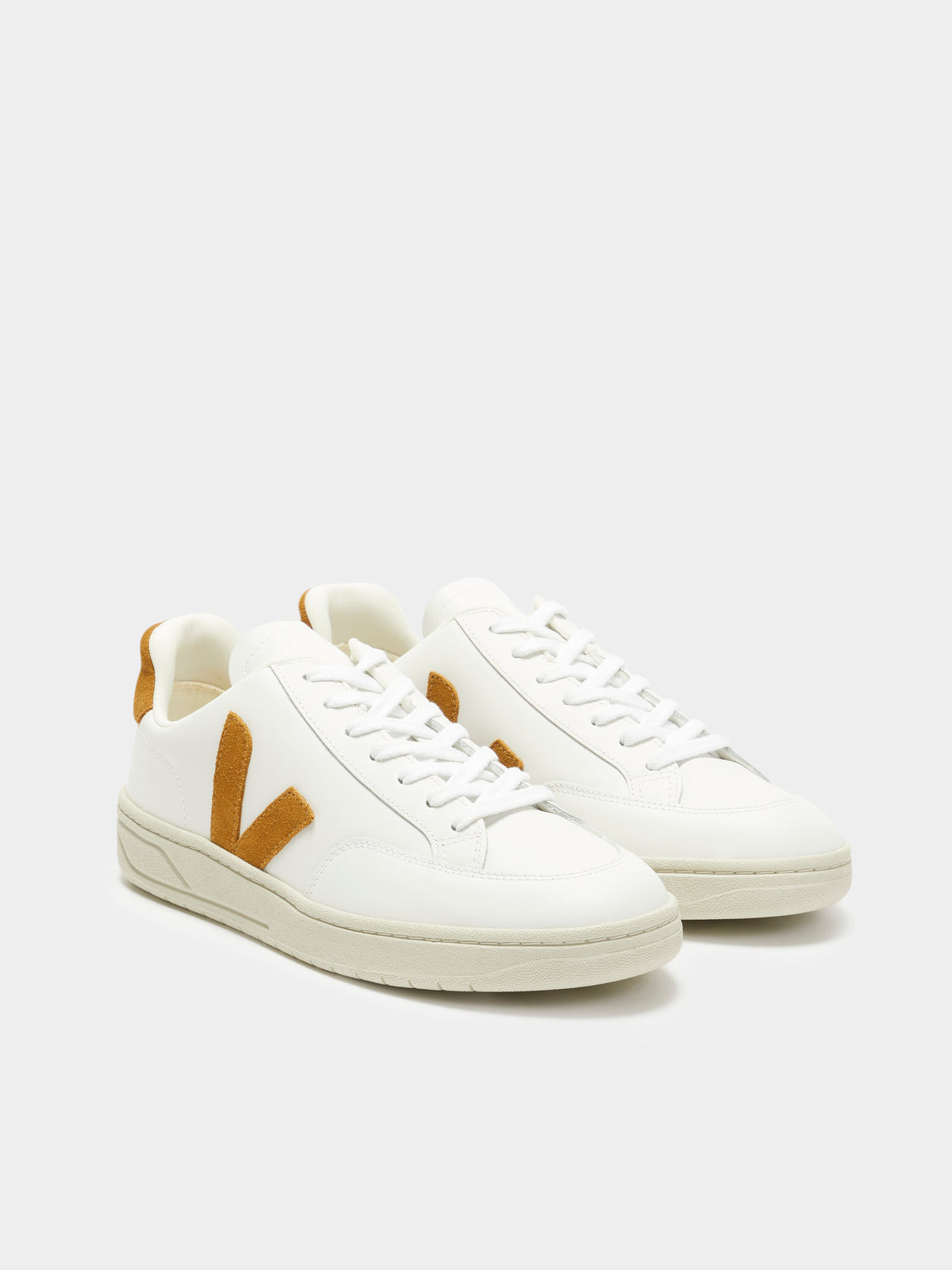 Veja Unisex V10 Leather Sneakers in White & Camel | Camel