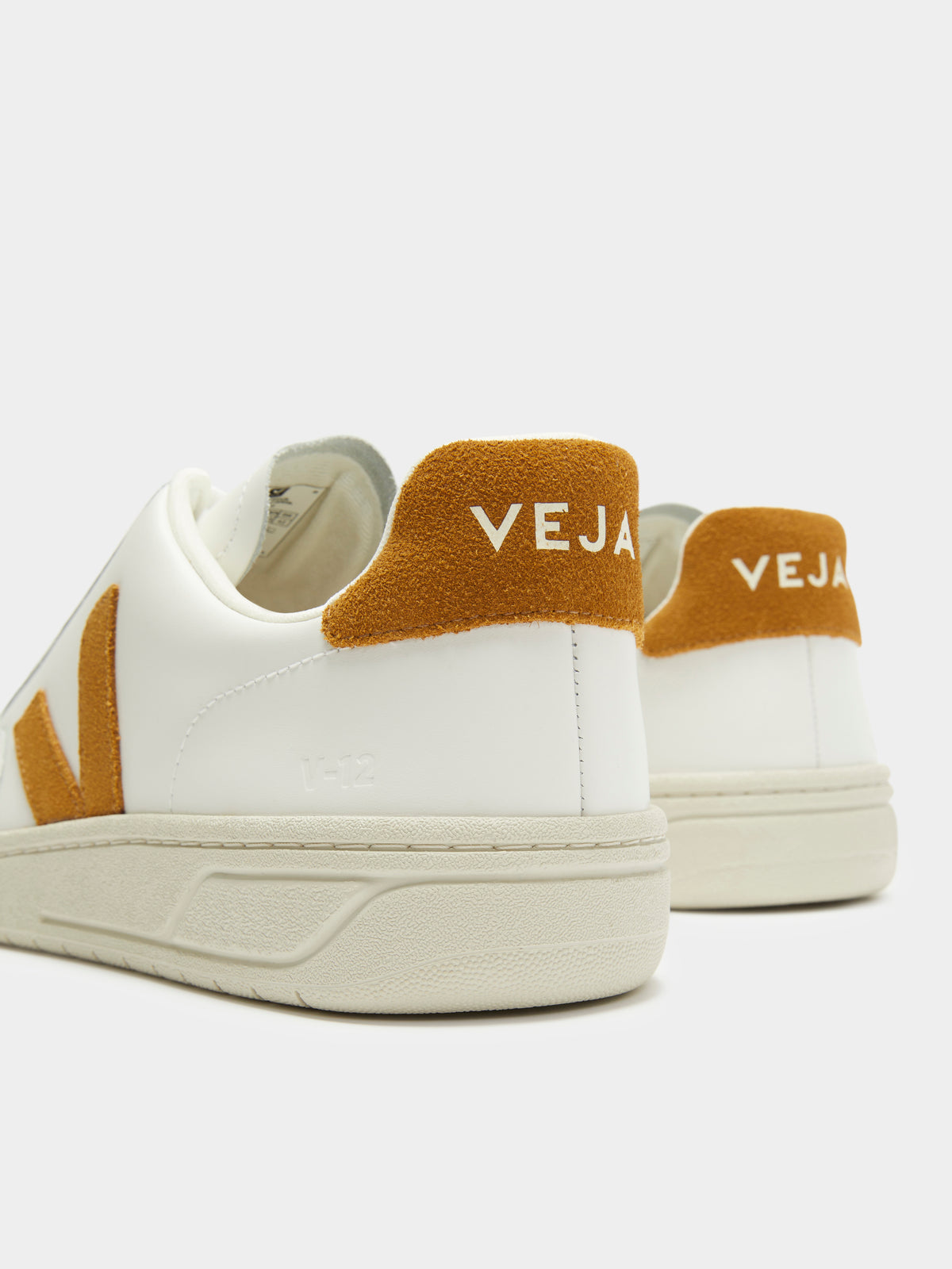 Veja Unisex V10 Leather Sneakers in White & Camel | Camel