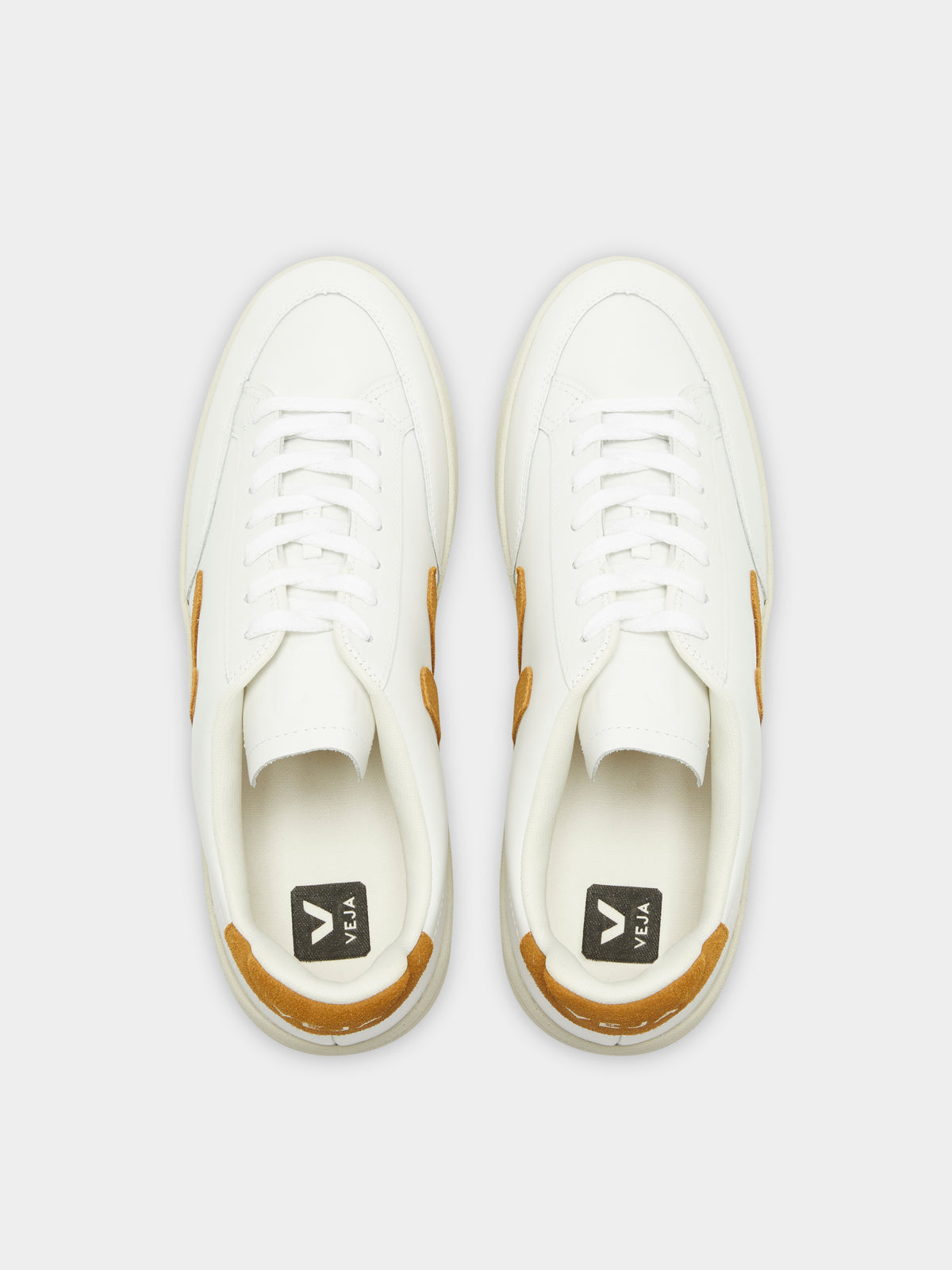 Veja Unisex V10 Leather Sneakers in White & Camel | Camel