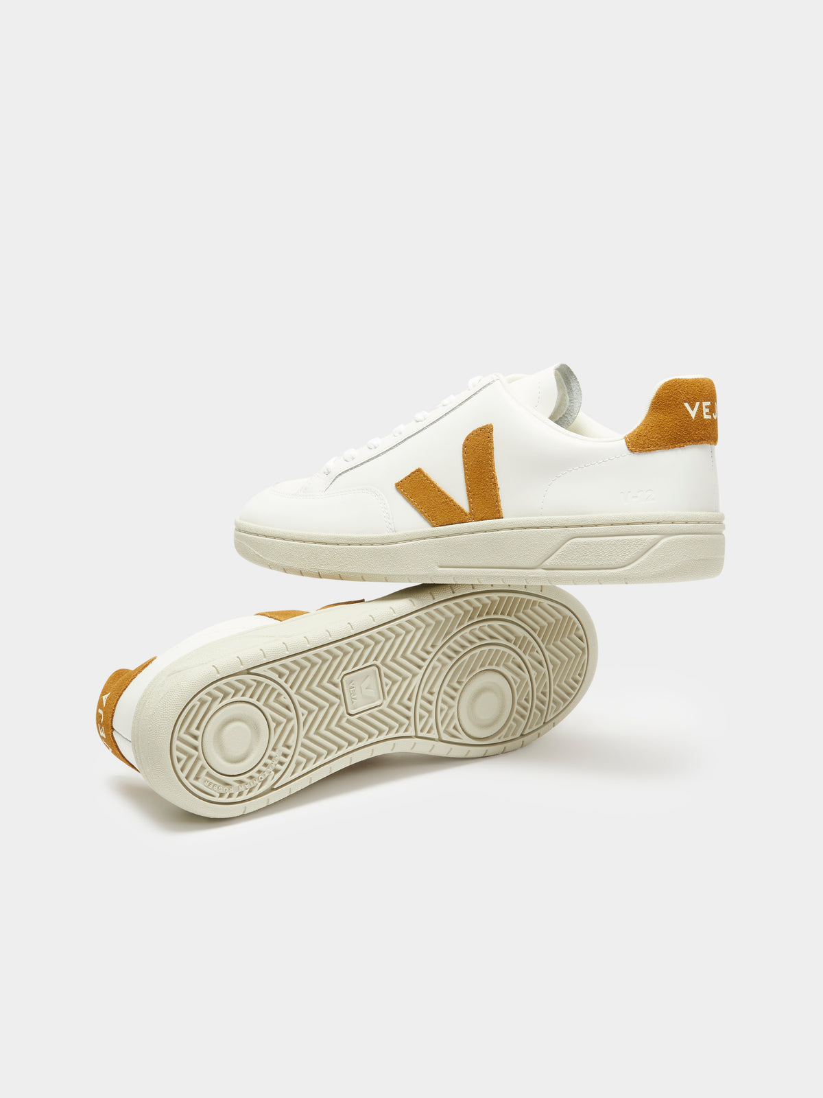 Veja Unisex V10 Leather Sneakers in White & Camel | Camel