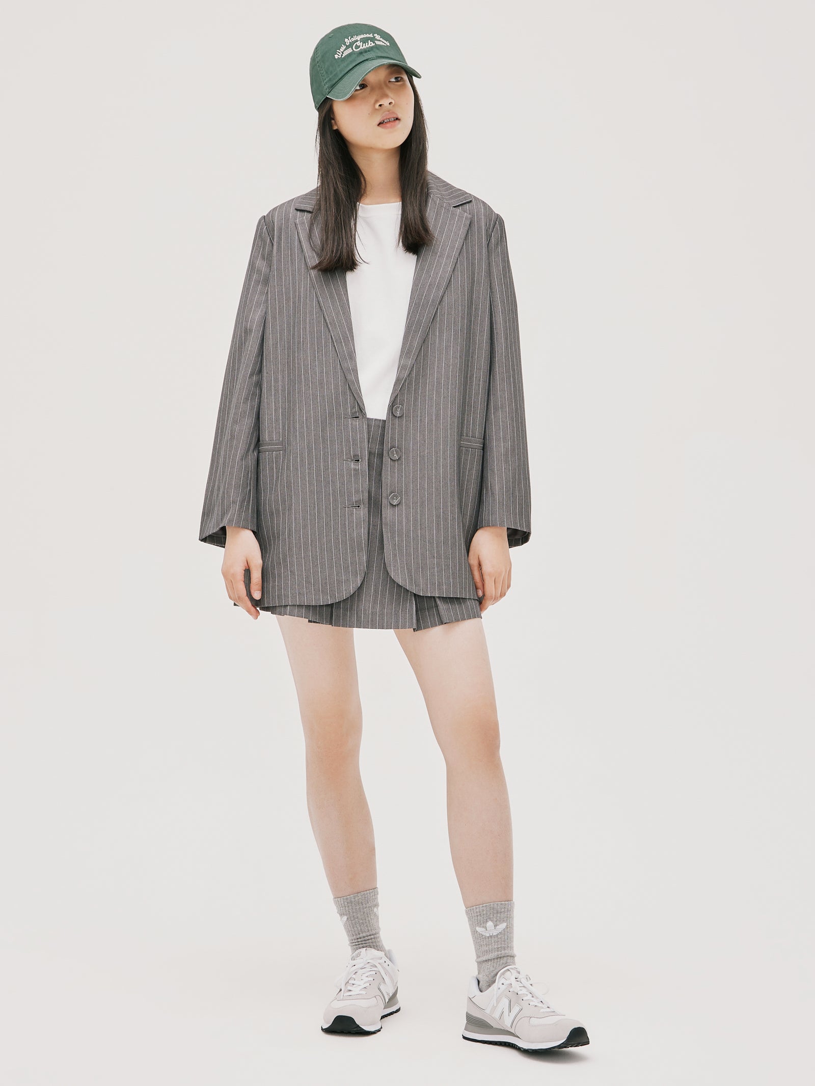 Skye Boyfriend Blazer in Grey Pinstripe