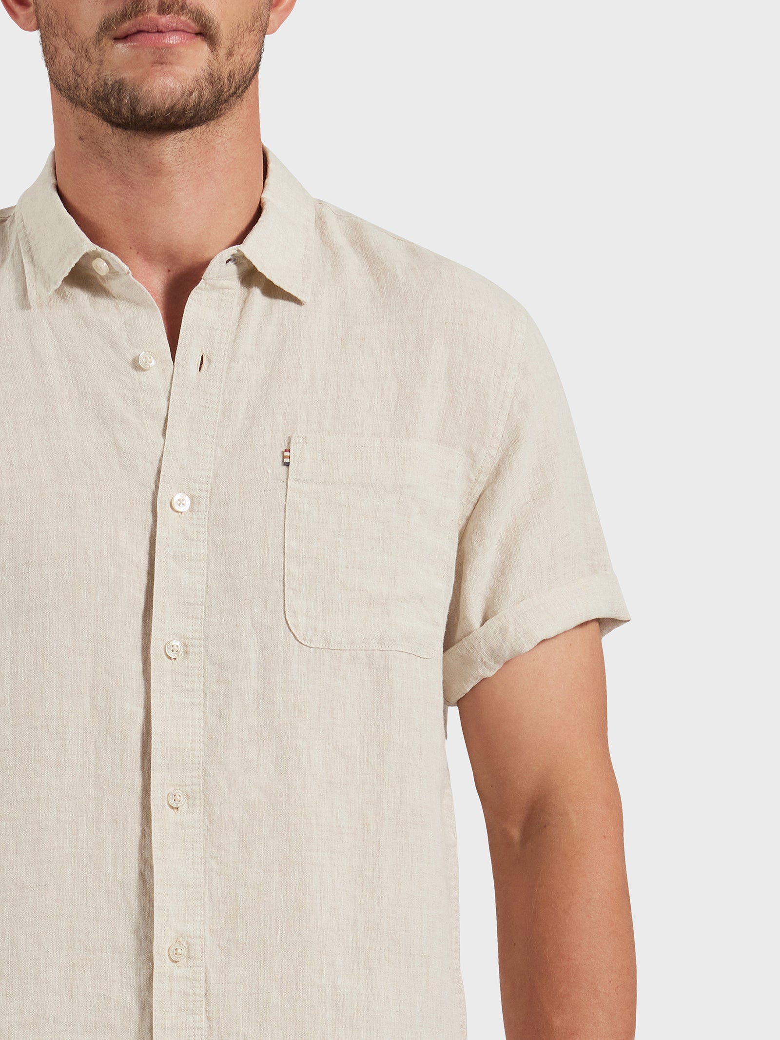 Hampton Linen Short Sleeve Shirt in Oatmeal - Glue Store