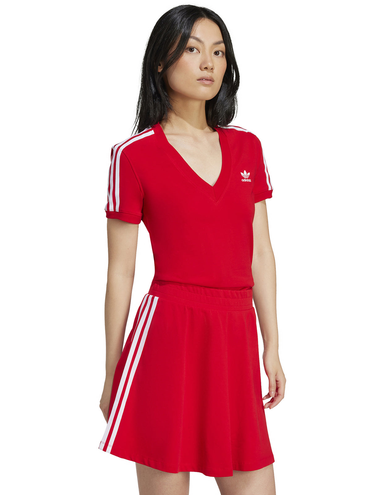 Adidas 3 Stripes V-Neck Tee | Better Scarlet