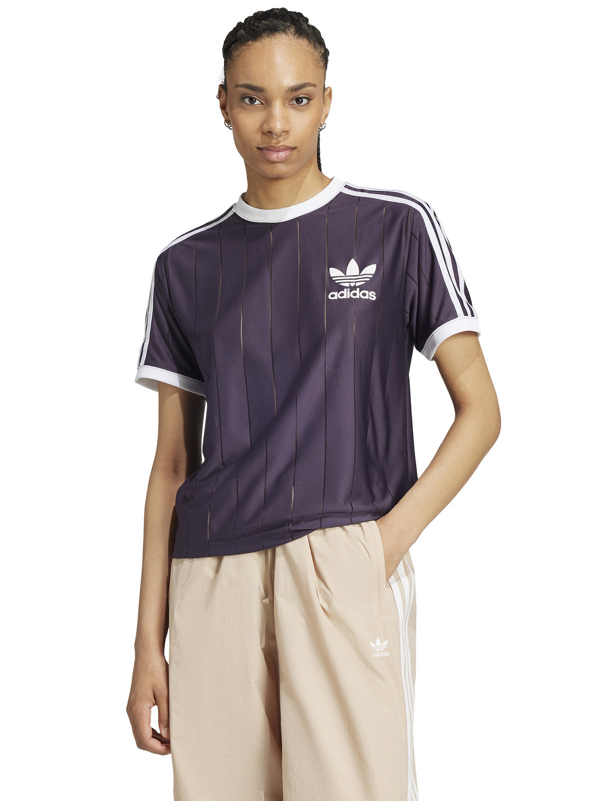 Adidas 3 Stripe Pin Srtipe Tee | Aurora Black