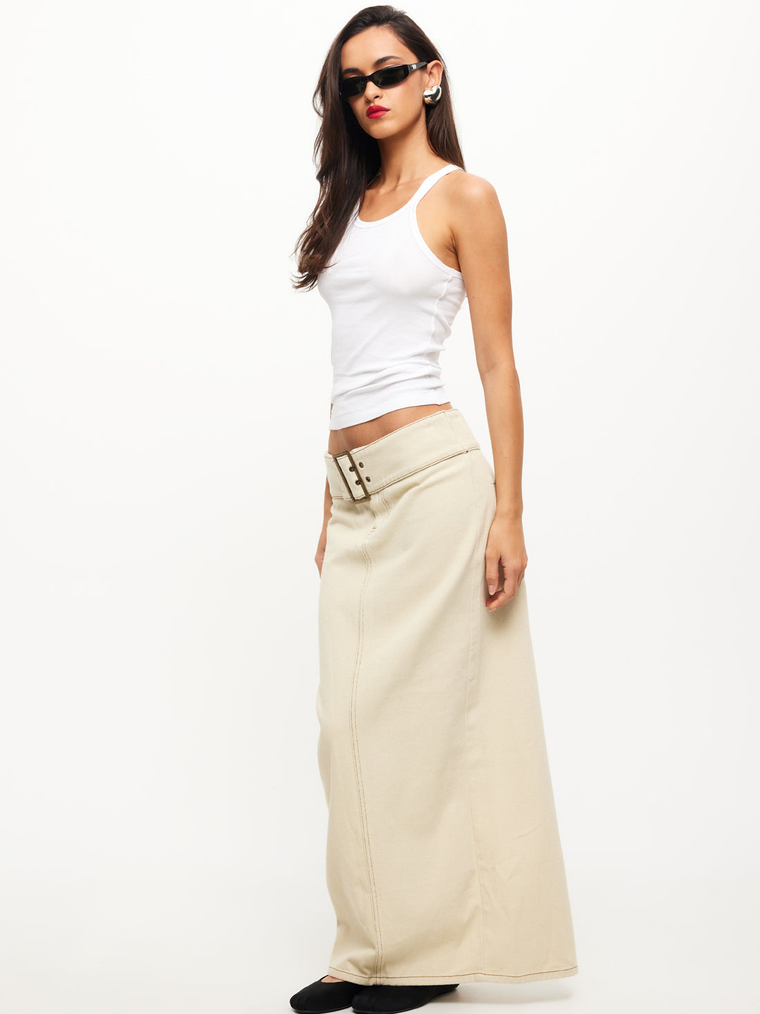 Lioness Uma Denim Midi Skirt in Ecru Ecru | Glue Store