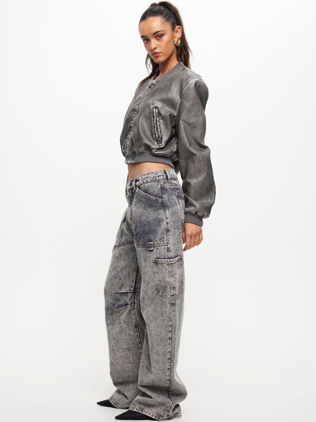 Lioness Miami Vice Low-Rise Baggy Jeans in Grey Stonewash | Stonewash