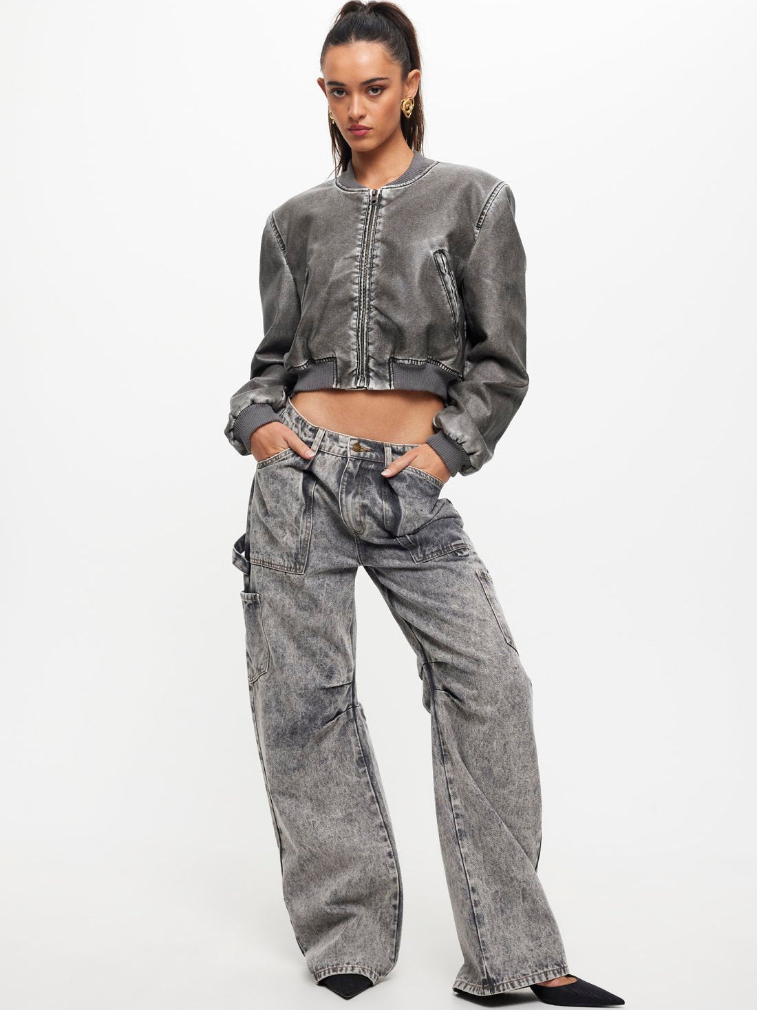 Lioness Miami Vice Low-Rise Baggy Jeans in Grey Stonewash | Stonewash