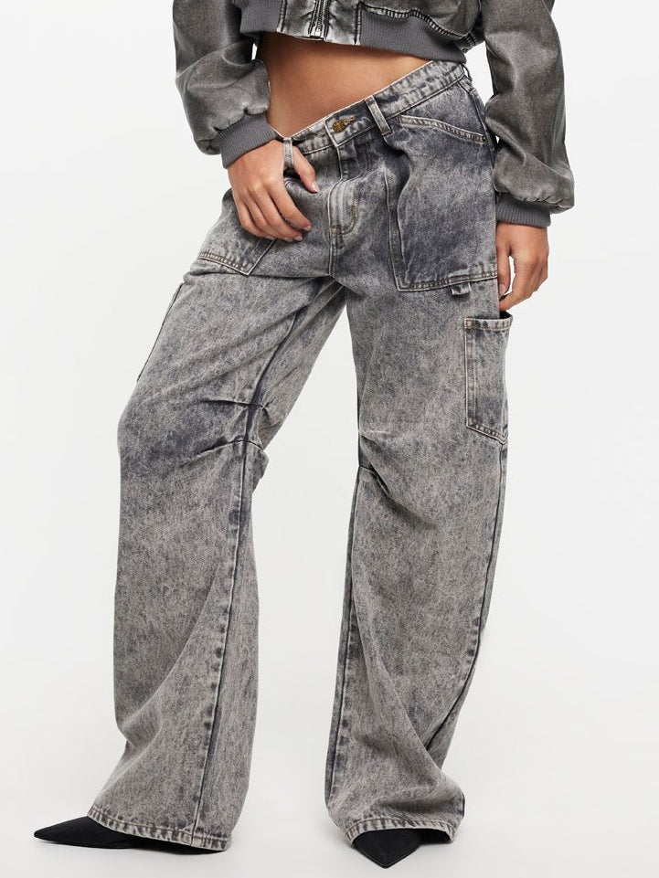 Lioness Miami Vice Low-Rise Baggy Jeans in Grey Stonewash | Stonewash