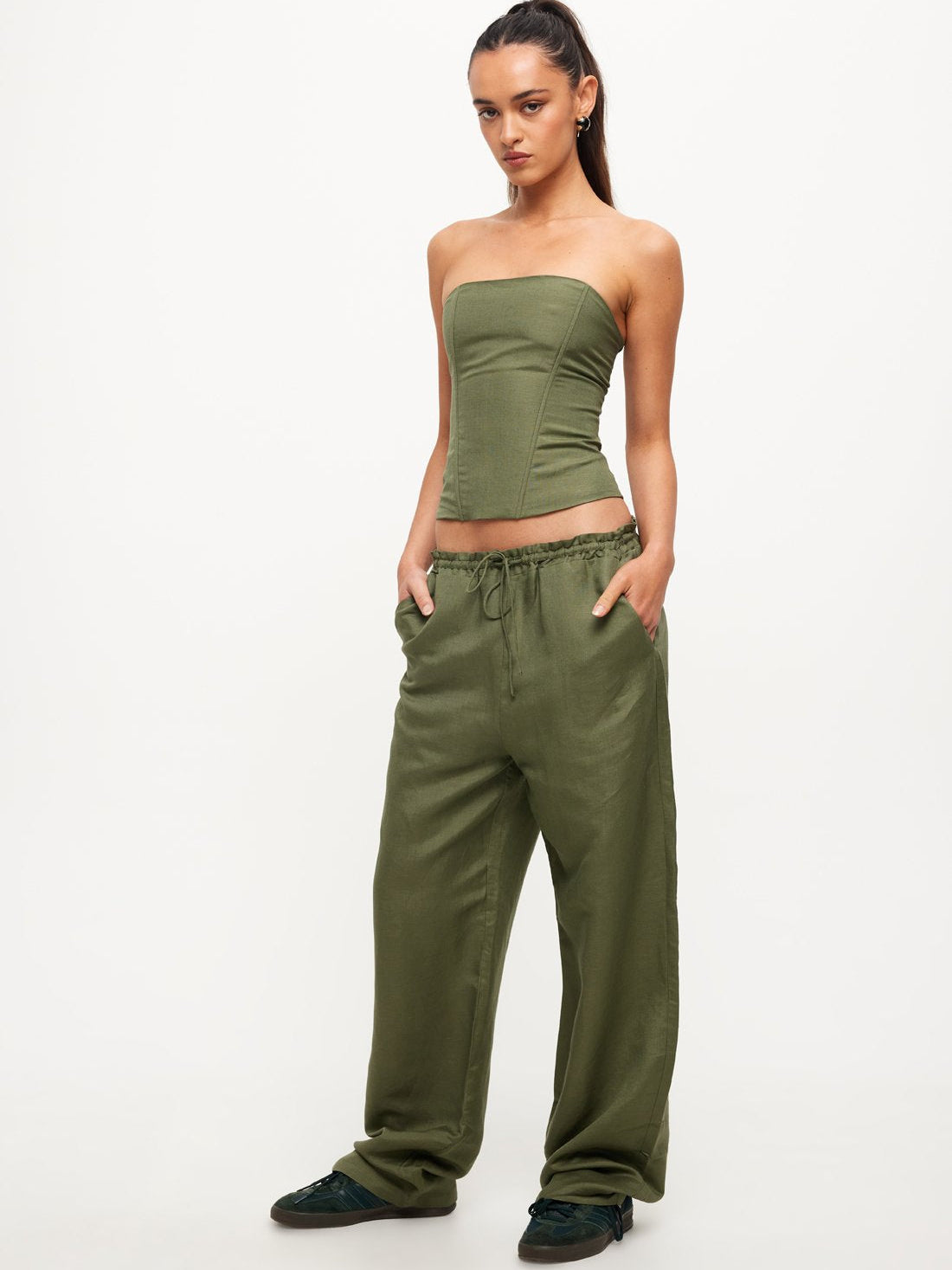 Lioness La Palma Low-Rise Baggy Pants in Khaki Green | Khaki