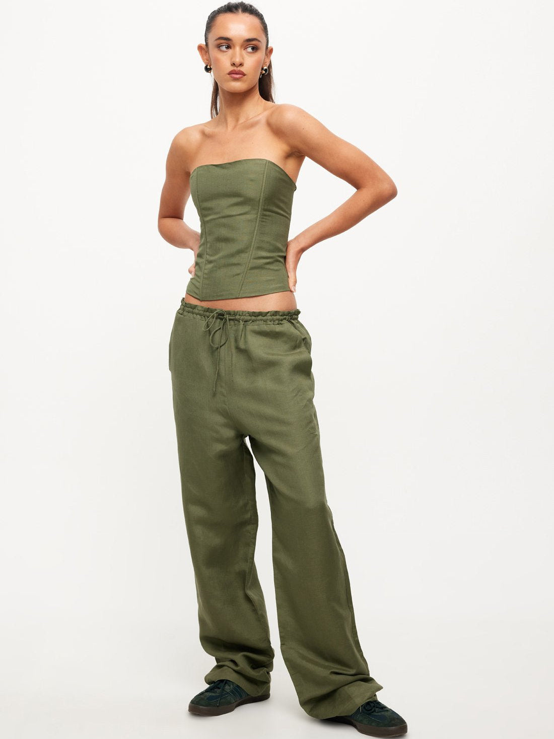 Lioness La Palma Low-Rise Baggy Pants in Khaki Green | Khaki