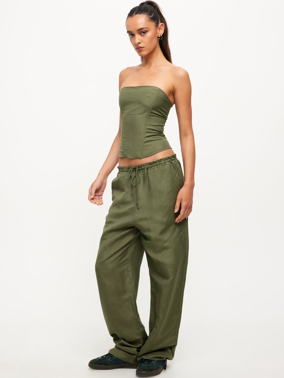 Lioness La Palma Low-Rise Baggy Pants in Khaki Green | Khaki