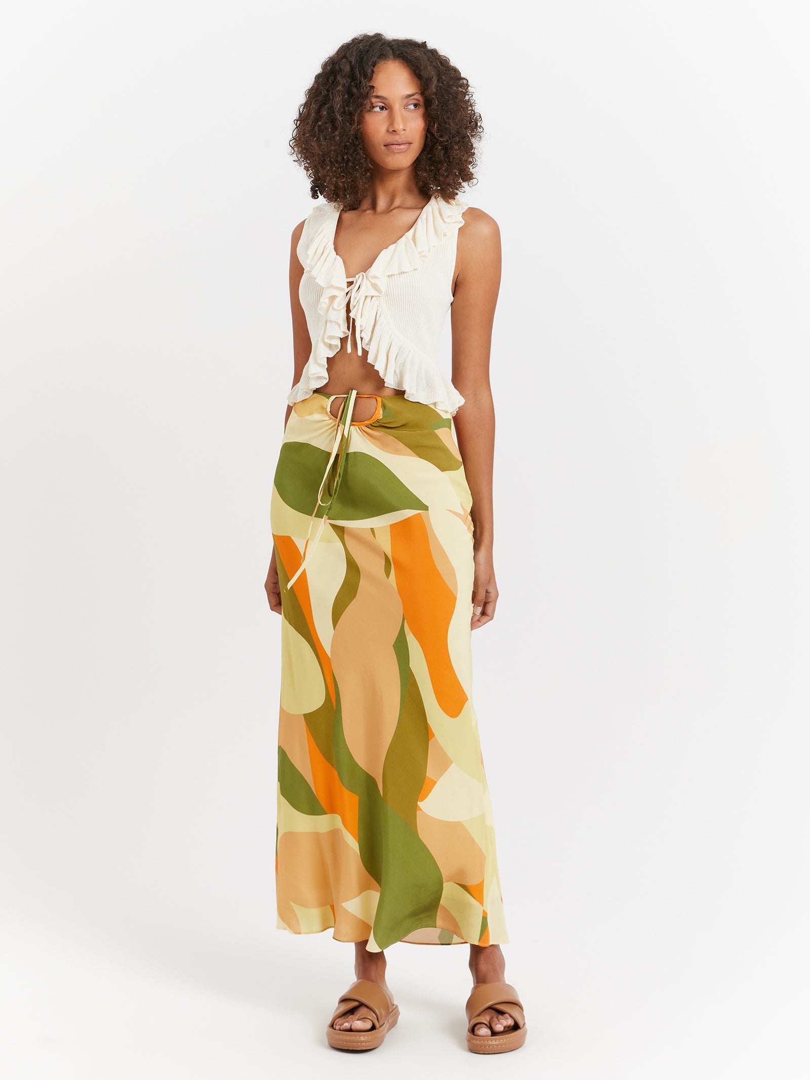 Nina Ruched Midi Skirt in Havana