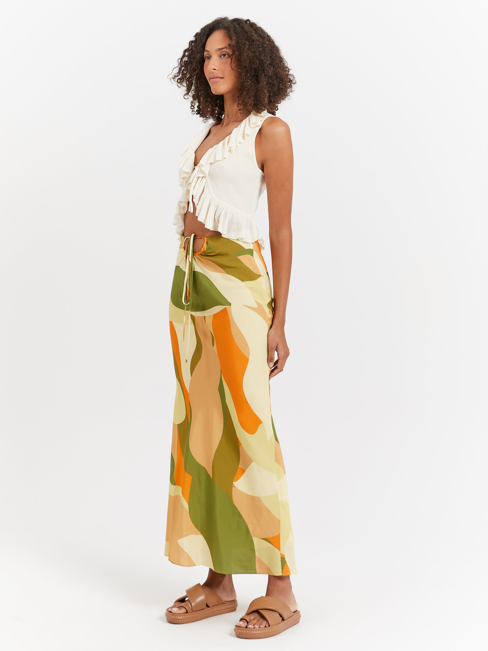 Nina Ruched Midi Skirt in Havana