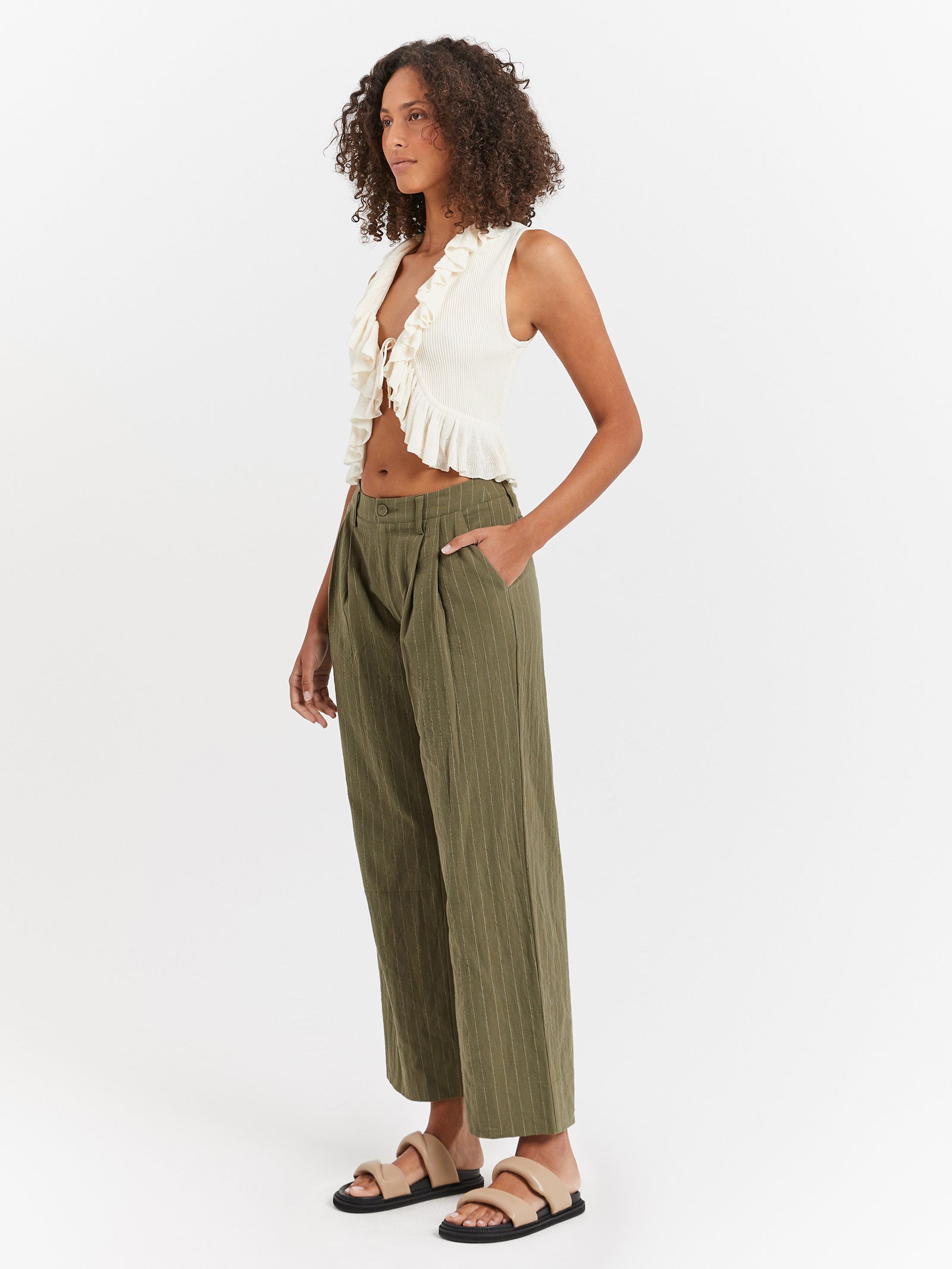 Rio Low Rise Pants in Khaki Stripe