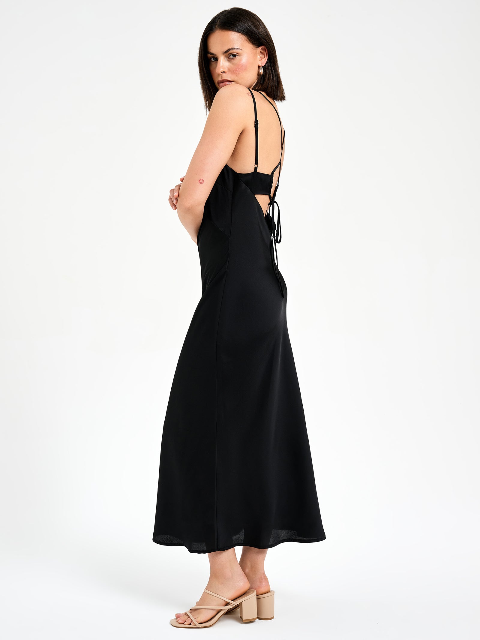 Celine Strappy Midi Dress in Black