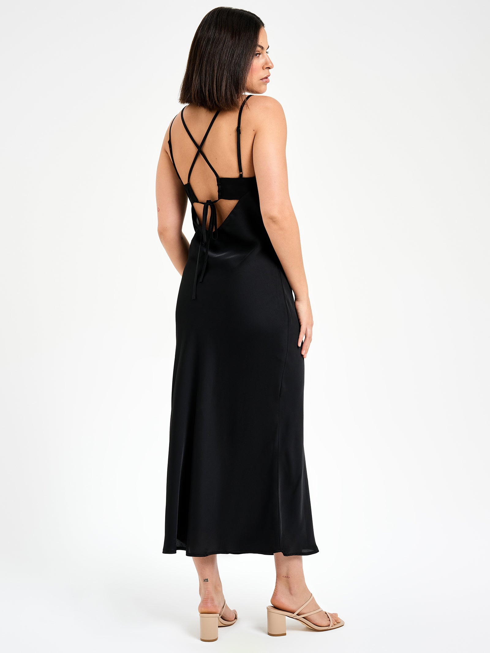 Celine Strappy Midi Dress in Black