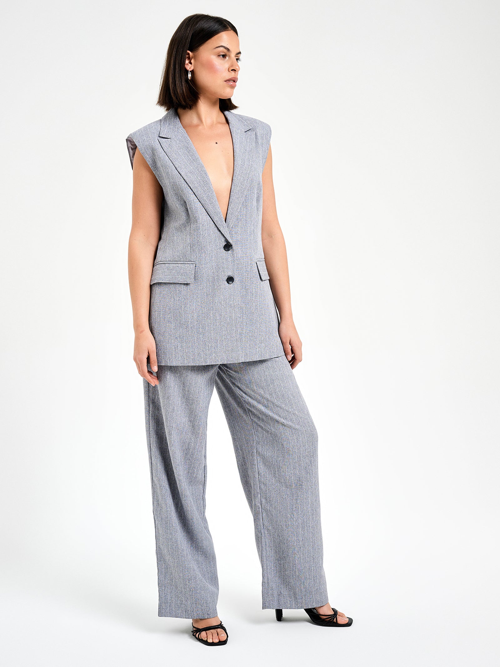 Lisette Vest in Grey Pinstripe