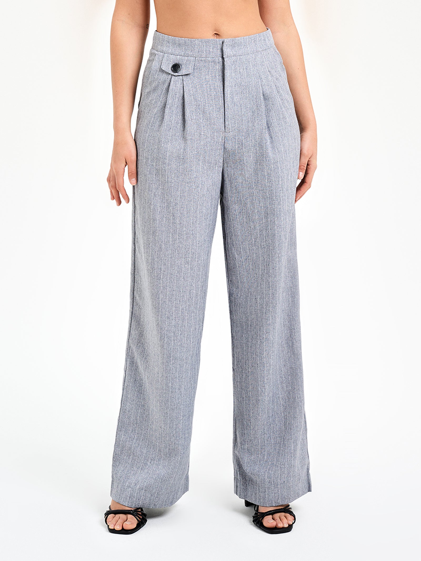 Lisette Tailored Pants in Grey Pinstripe