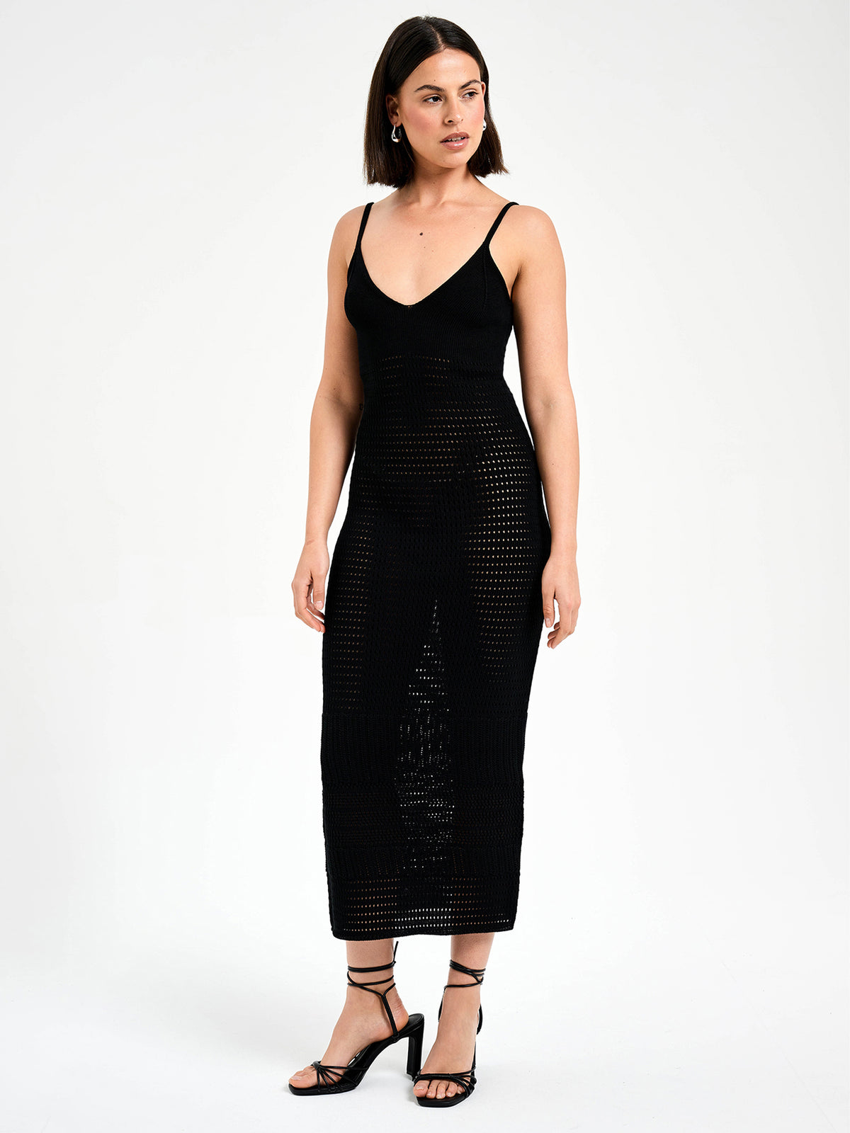 Lulu & Rose Sora Crochet Midi Dress in Black | Black