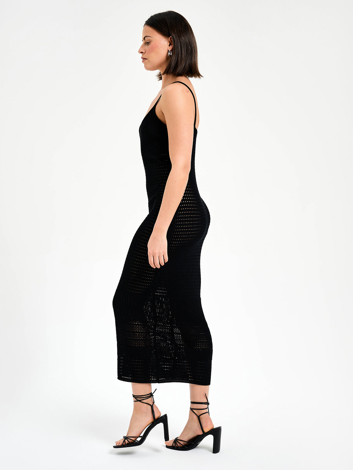 Lulu & Rose Sora Crochet Midi Dress in Black | Black