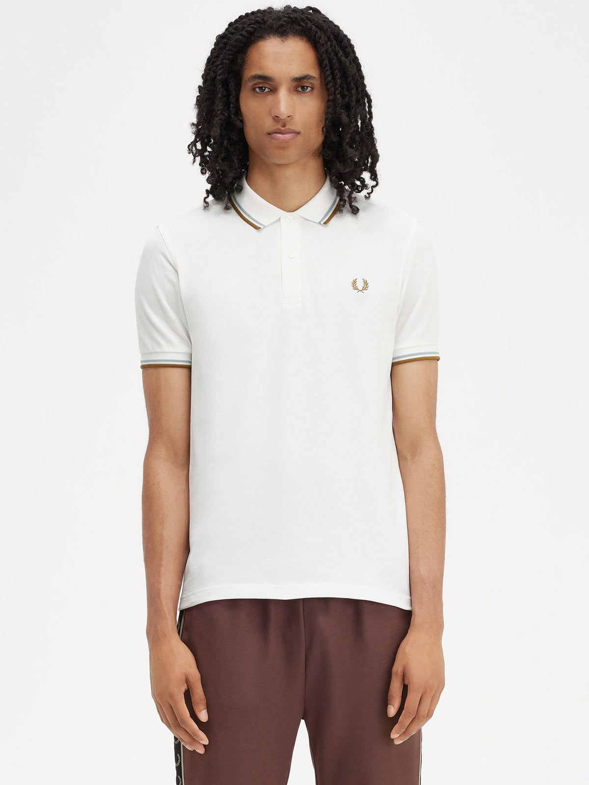 Fred Perry Twin Tipped Shirt | White/Silver Blue/Dark Caramel