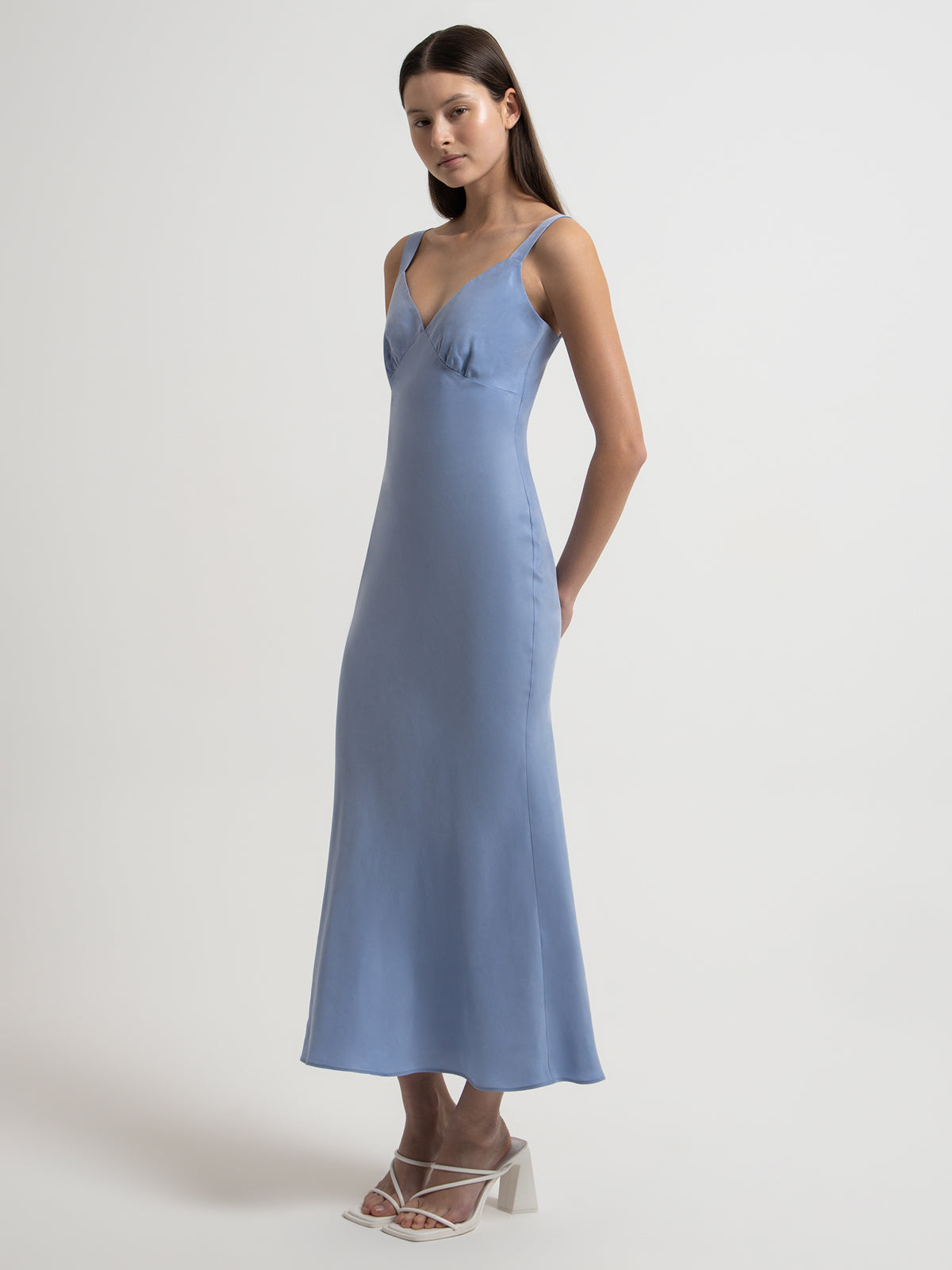 Nude Lucy Roni Cupro Slip Dress in Mineral Blue | Mineral Blue