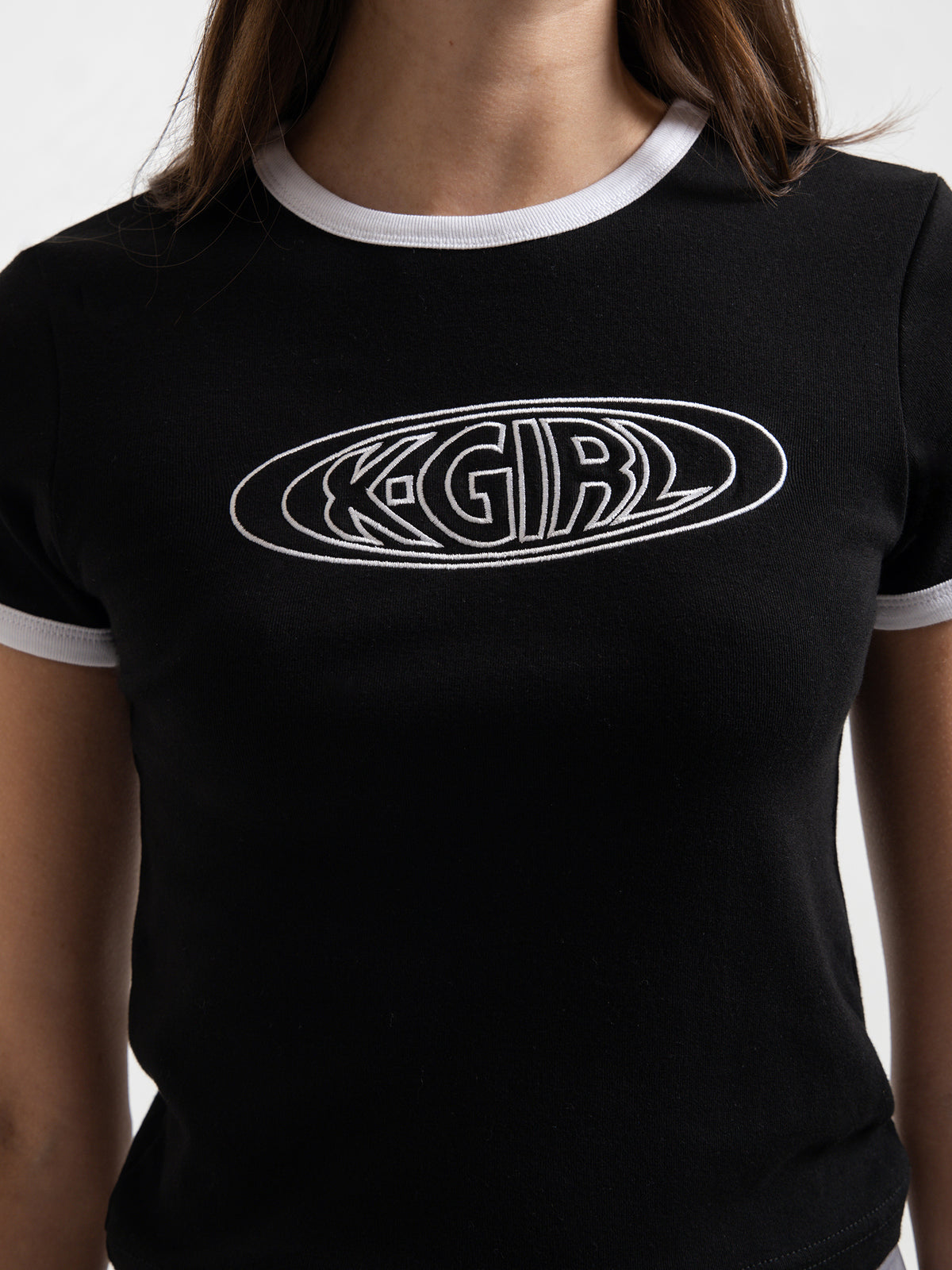 Xgirl Oval Logo Ringer Baby T-Shirt in Black | Black