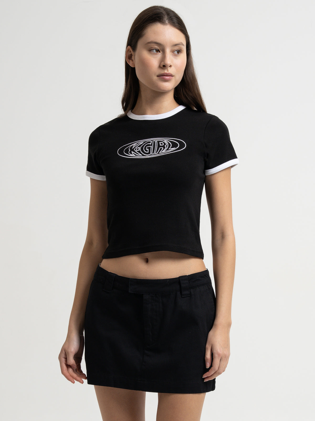 Xgirl Oval Logo Ringer Baby T-Shirt in Black | Black