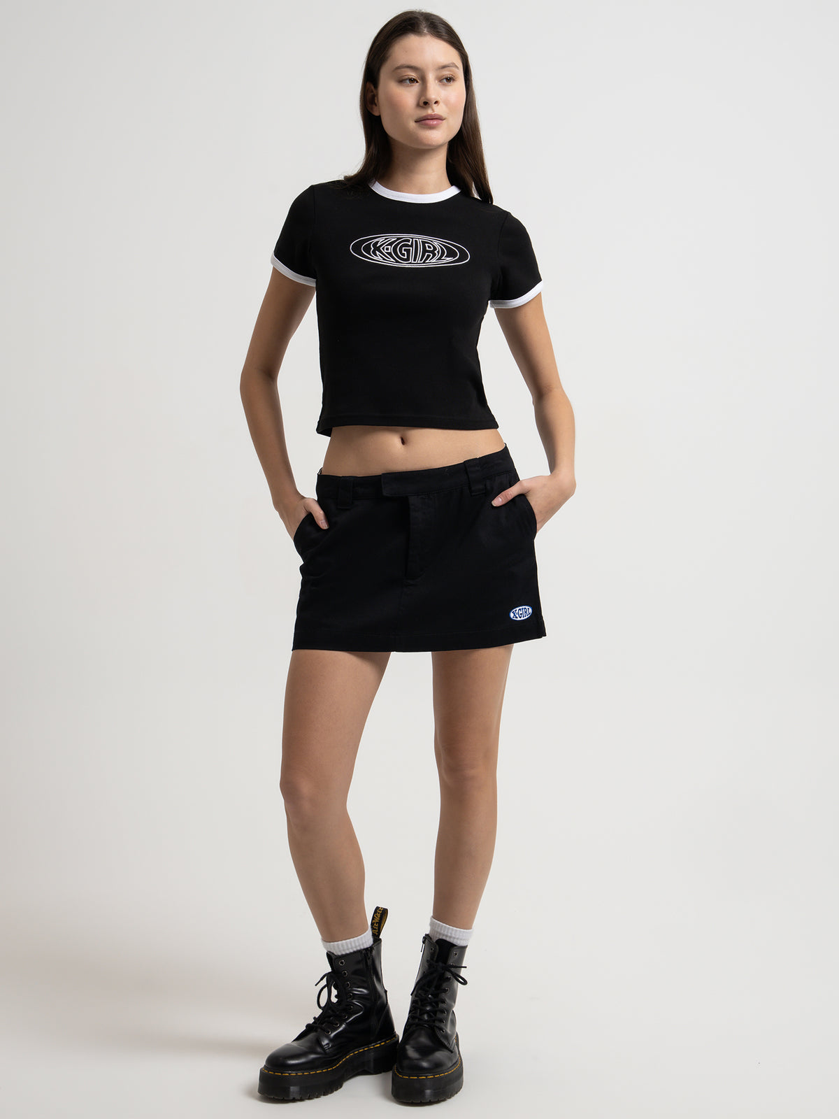 Xgirl Oval Logo Ringer Baby T-Shirt in Black | Black