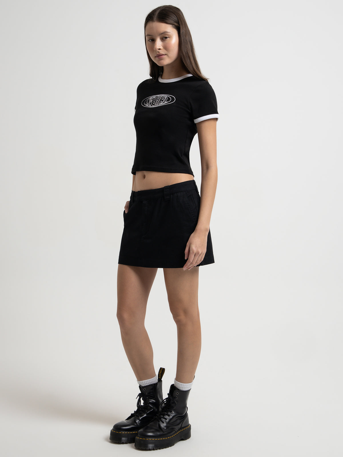 Xgirl Oval Logo Ringer Baby T-Shirt in Black | Black